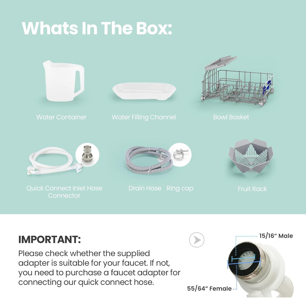 White Mini Dishwasher with 6 Programs Dual Spray System