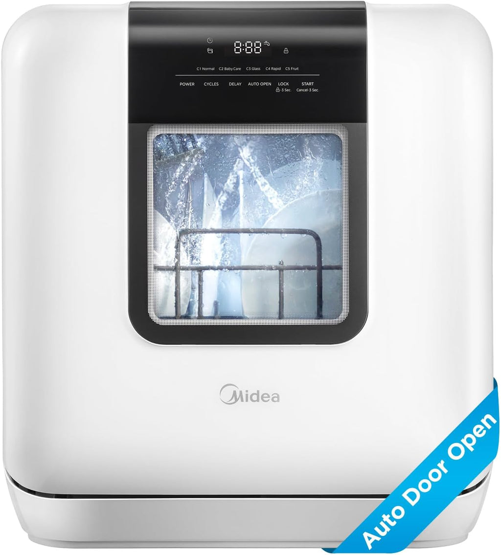 White Portable Countertop Dishwasher with Dual Drying System