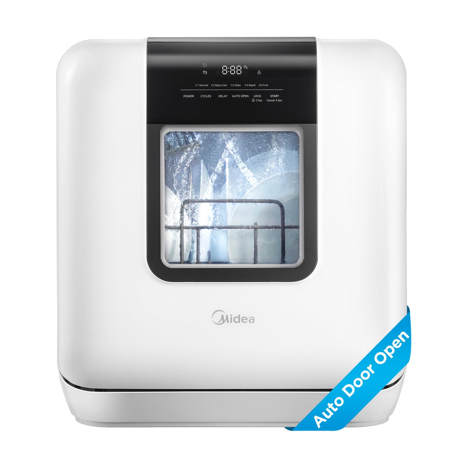 White Portable Countertop Dishwasher with Dual Drying System
