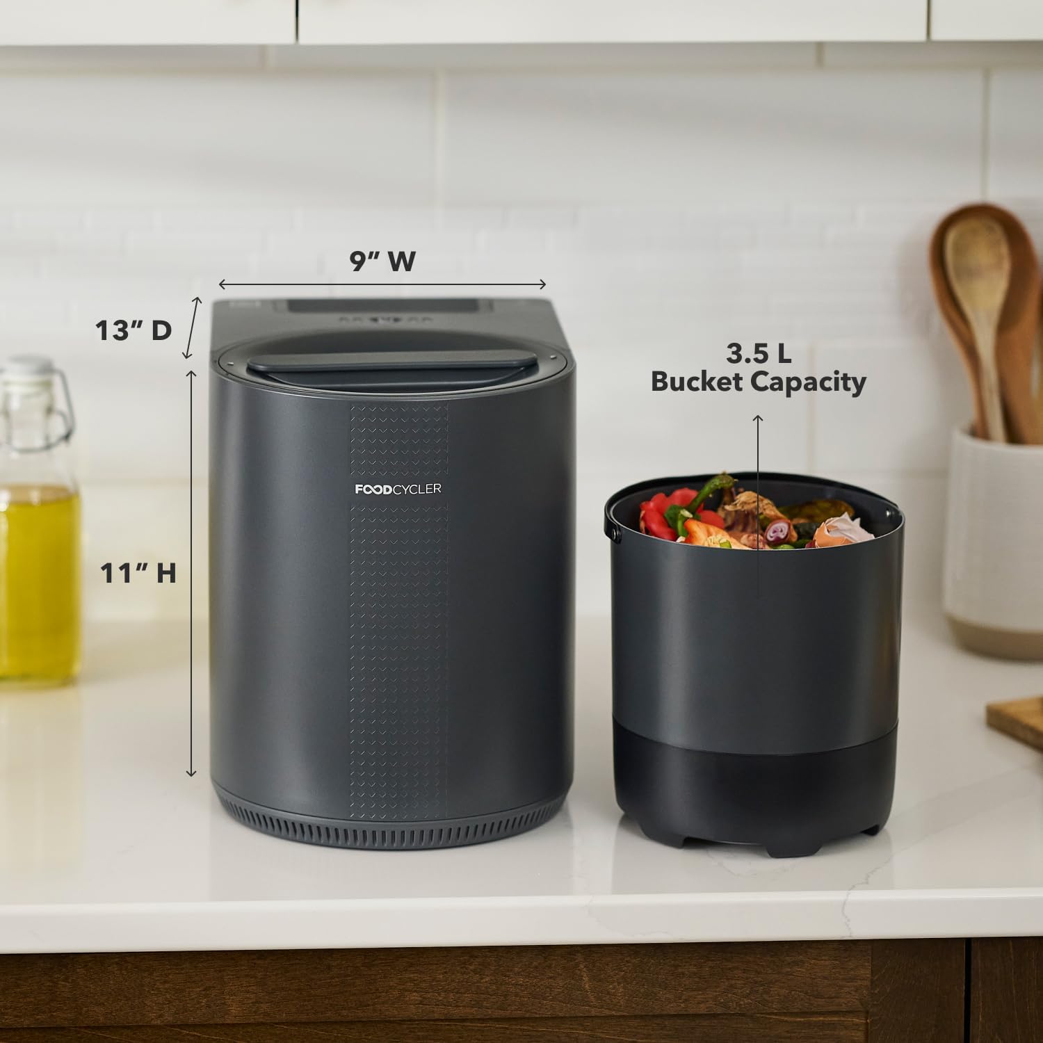 3.5L Grey Odorless Compact Countertop Kitchen Composter Bin