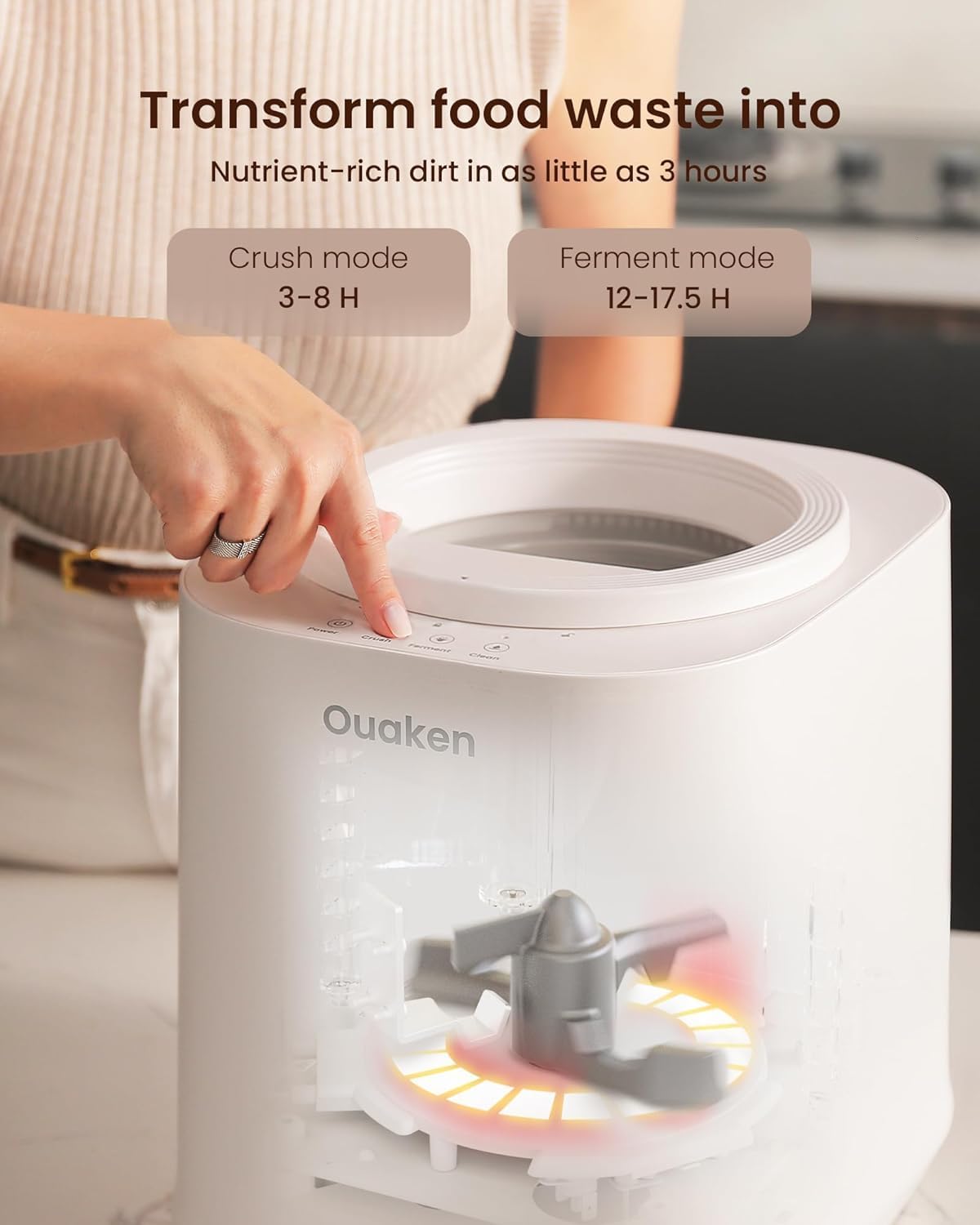 4L White Auto-Clean Odorless Countertop Kitchen Composter
