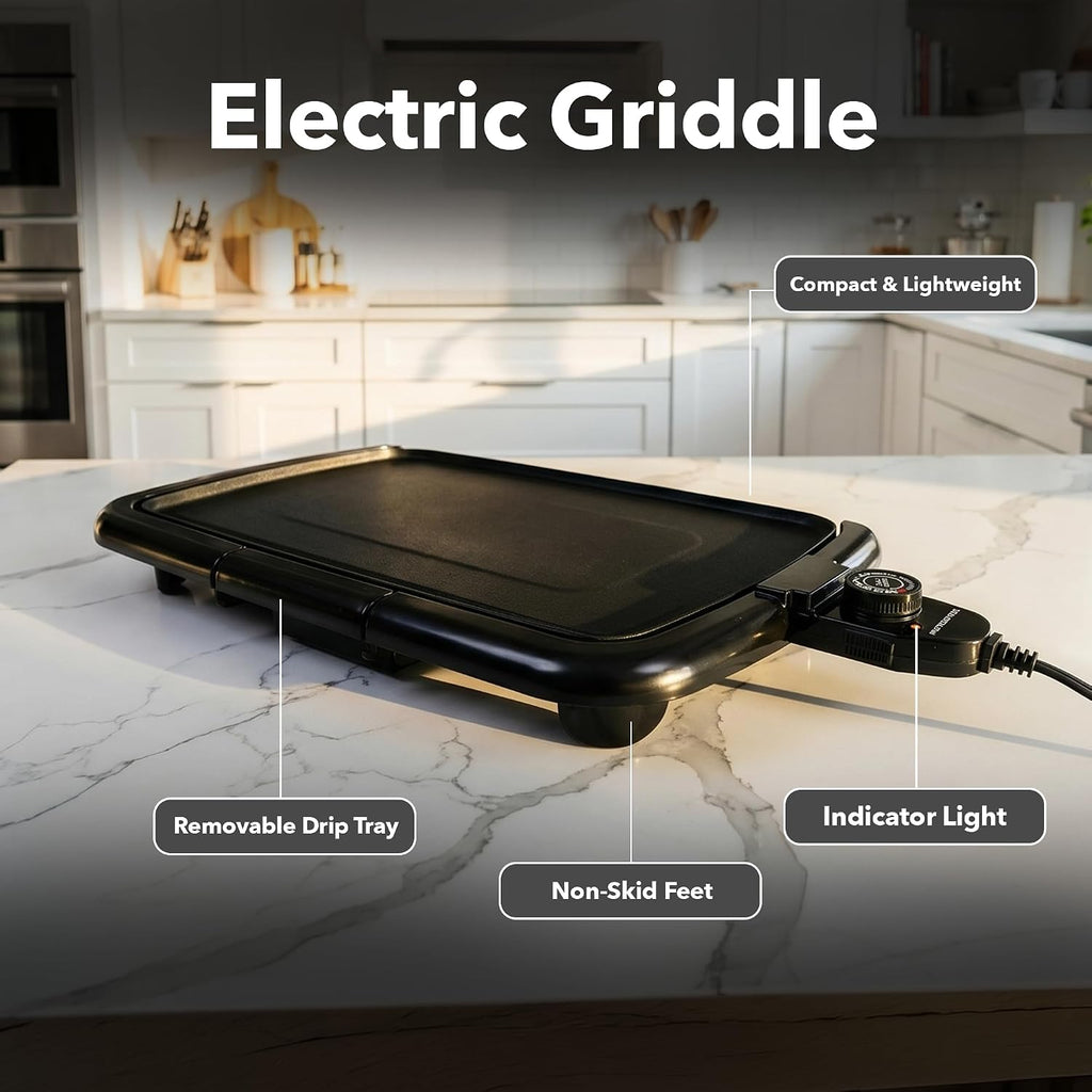 16x10 Inch Black Nonstick Adjustable Temp Griddle