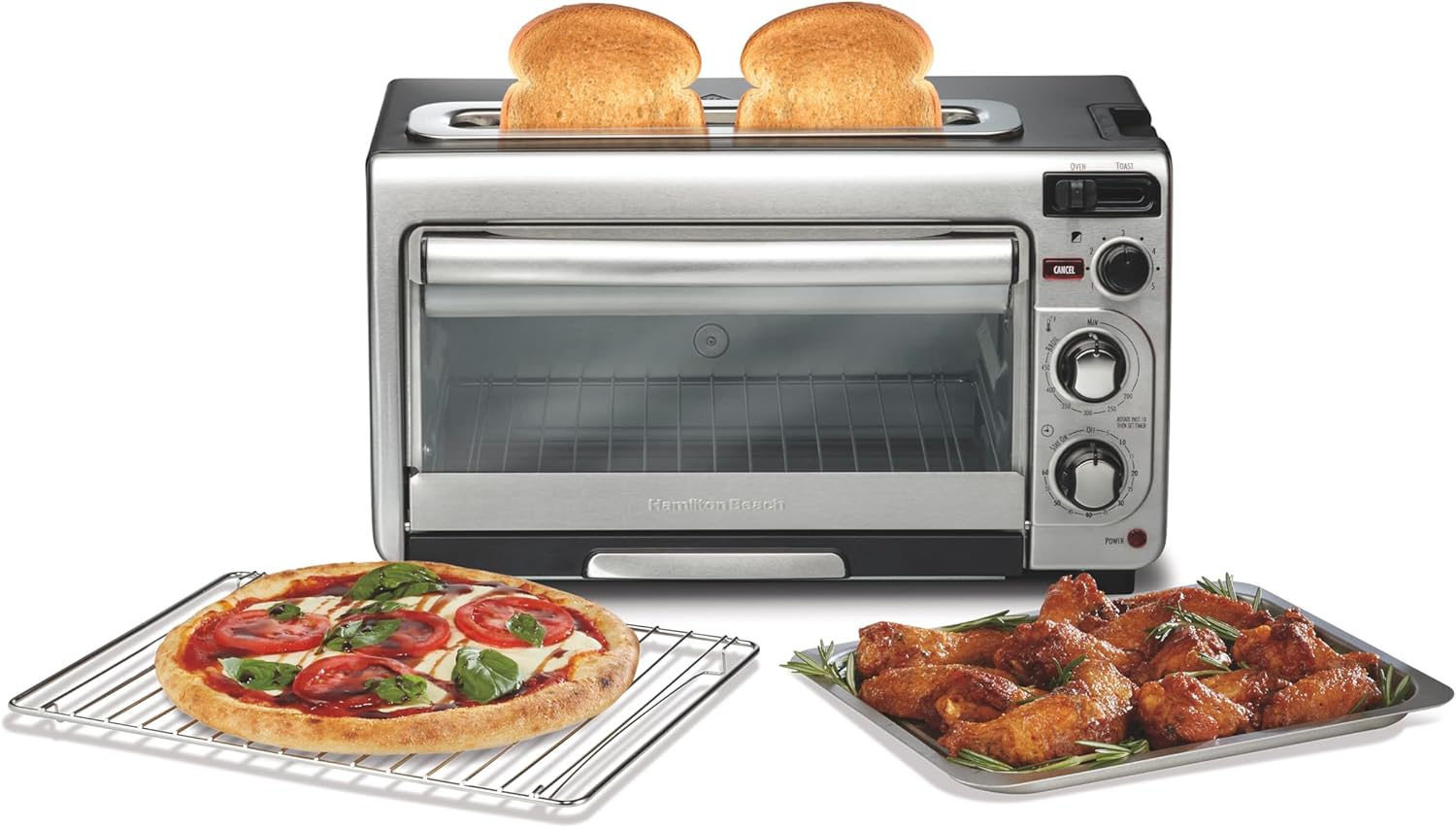 2-in-1 Stainless Steel Toaster Oven 60 Min Timer