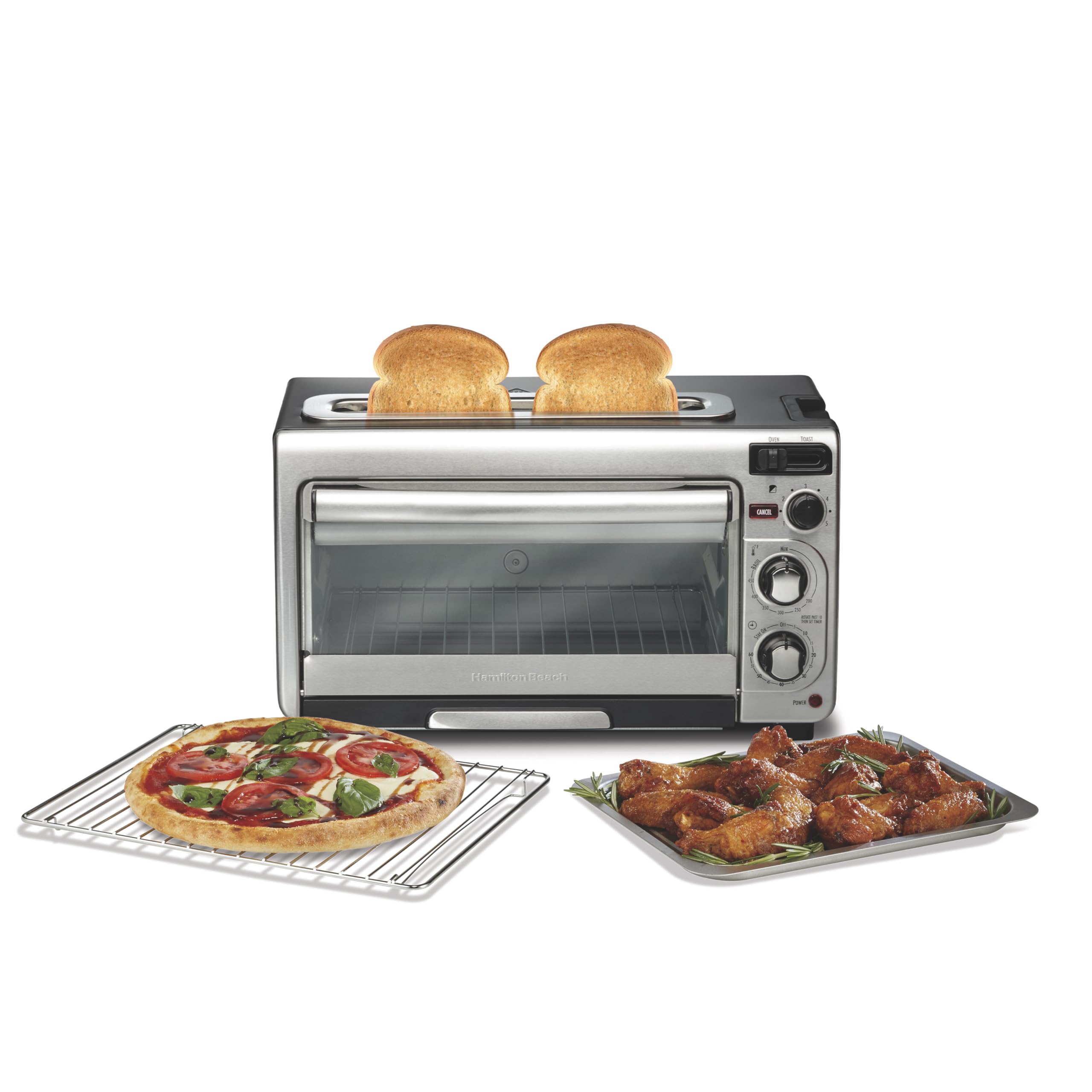 2-in-1 Stainless Steel Toaster Oven 60 Min Timer