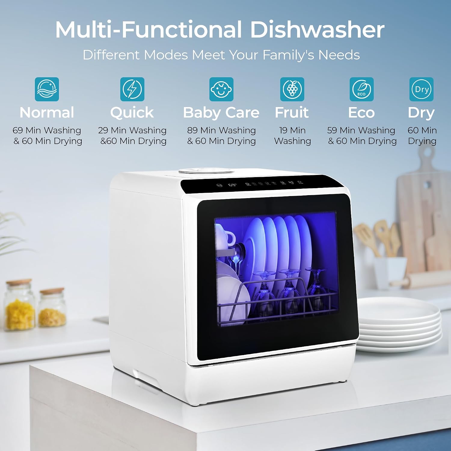 Black Portable Mini Dishwasher 6 Programs Air Dry