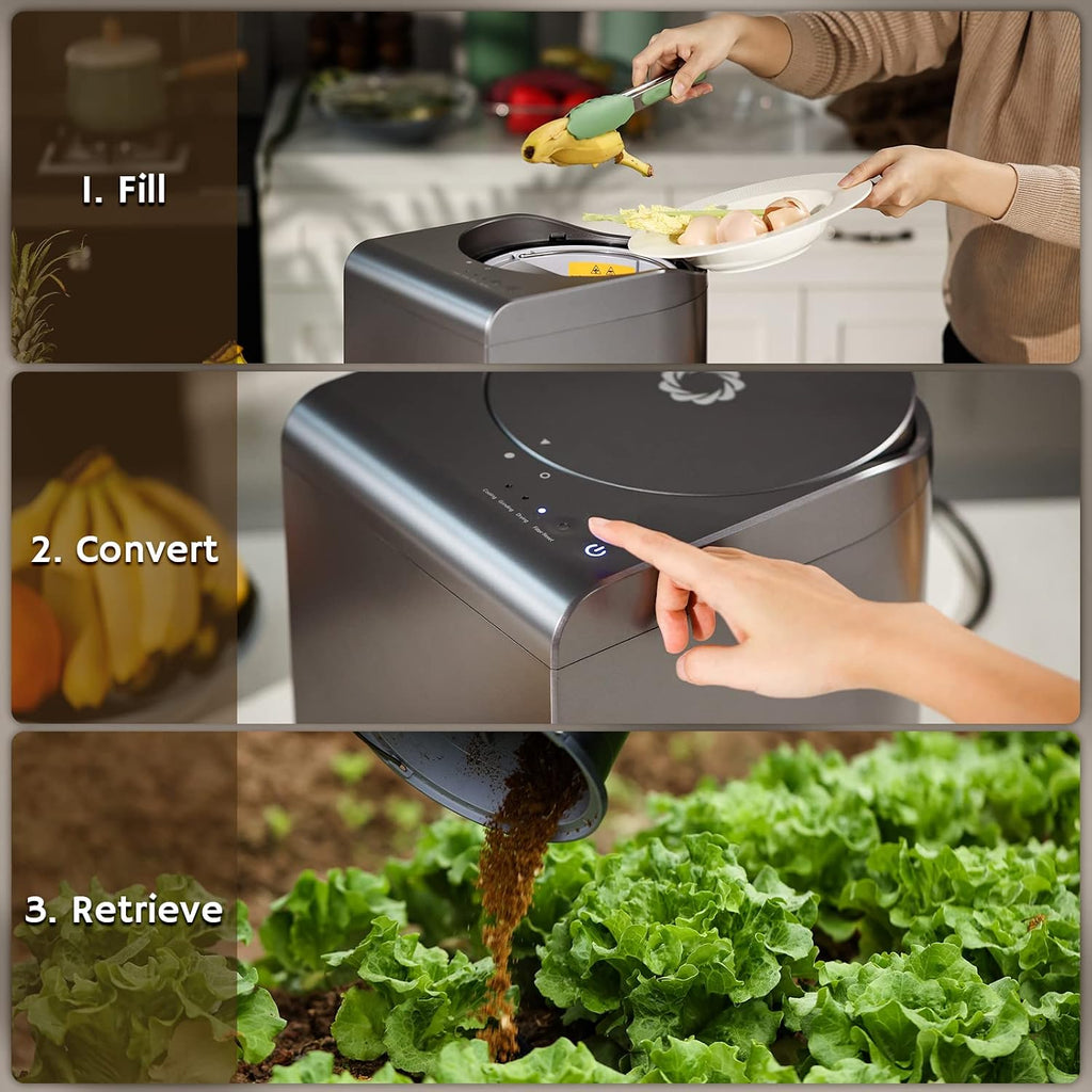 Gray Tri-Blade Electric Kitchen Food Waste Composter Machine