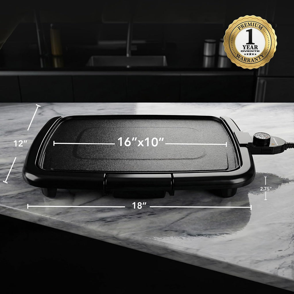 16x10 Inch Black Nonstick Adjustable Temp Griddle