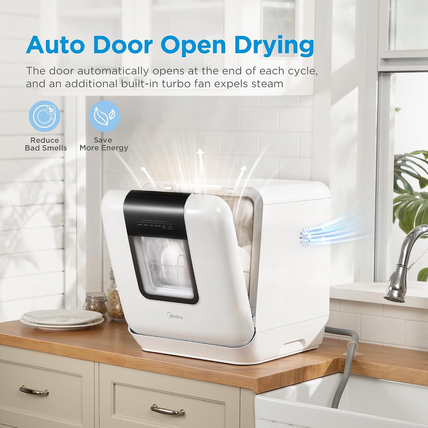 White Portable Countertop Dishwasher with Dual Drying System