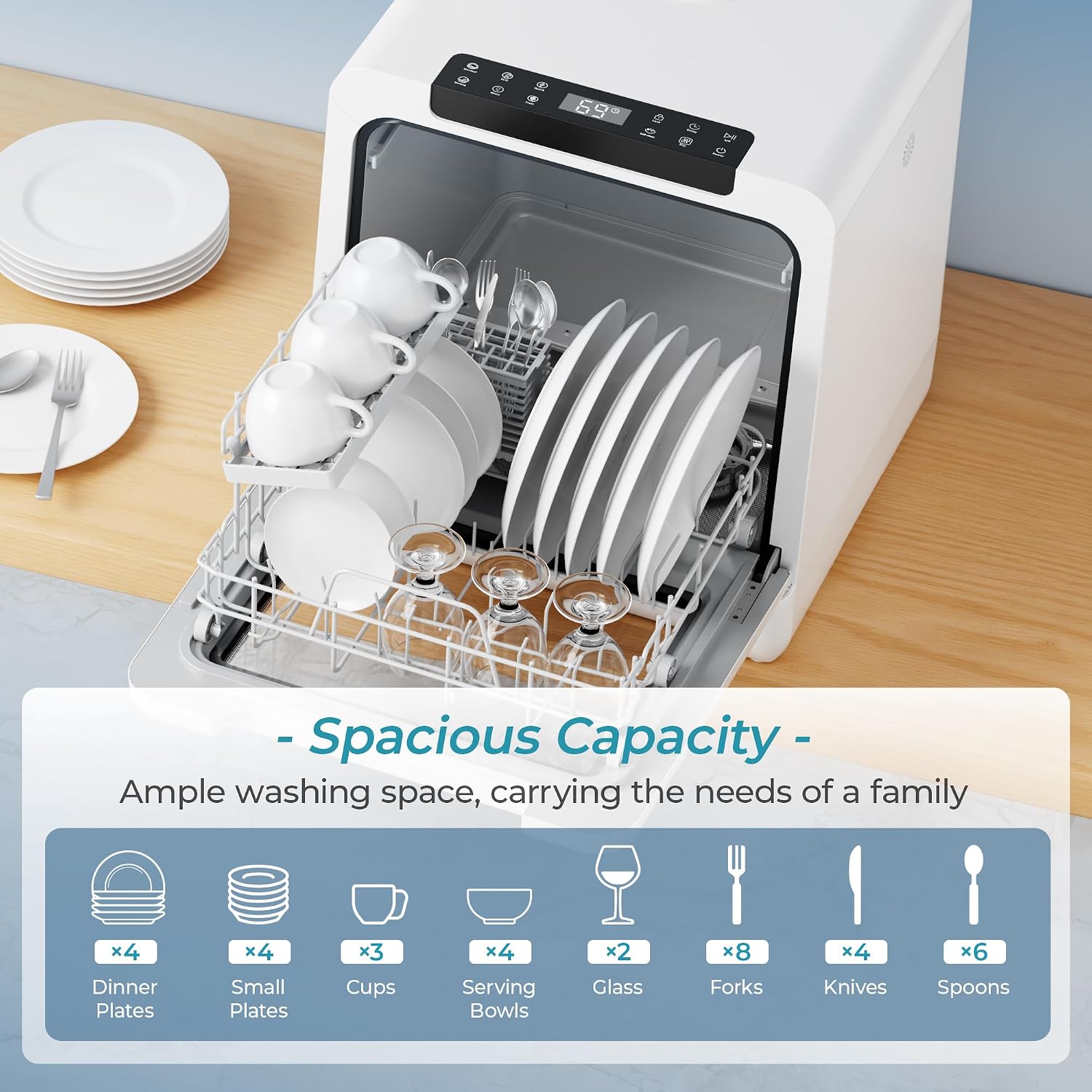 Portable Mini Dishwasher 8 Programs Self Clean Air Dry