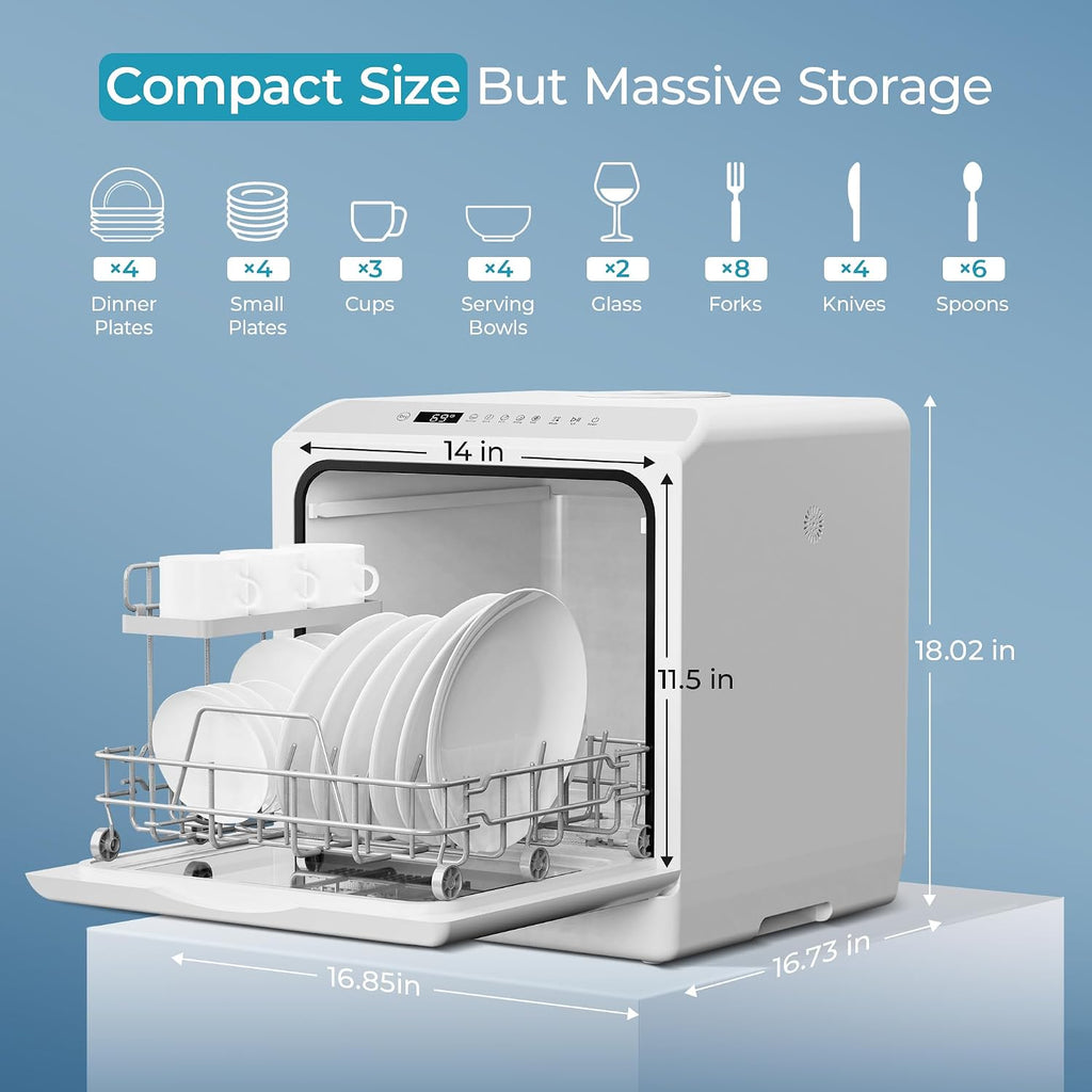White Mini Portable Dishwasher with 6 Wash Programs