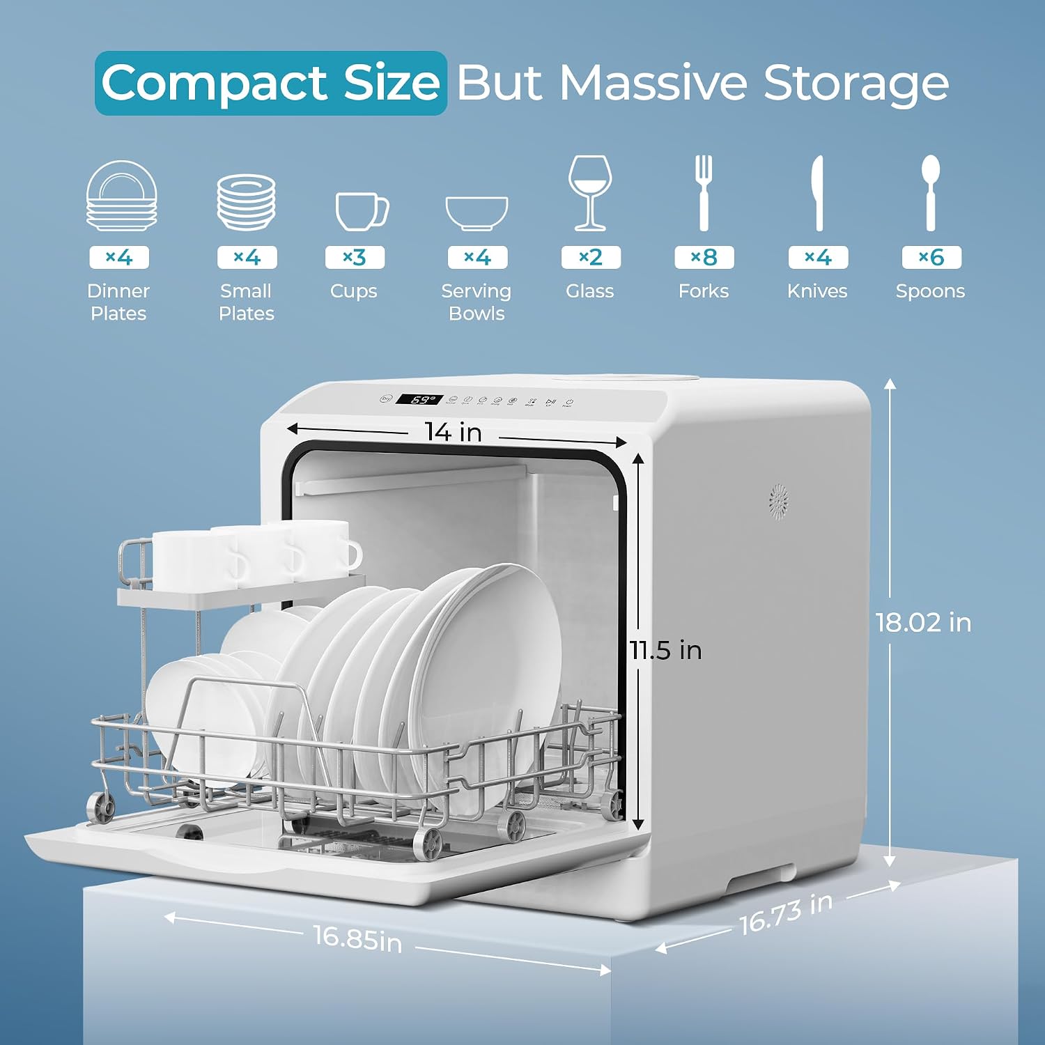White Mini Portable Dishwasher with 6 Wash Programs