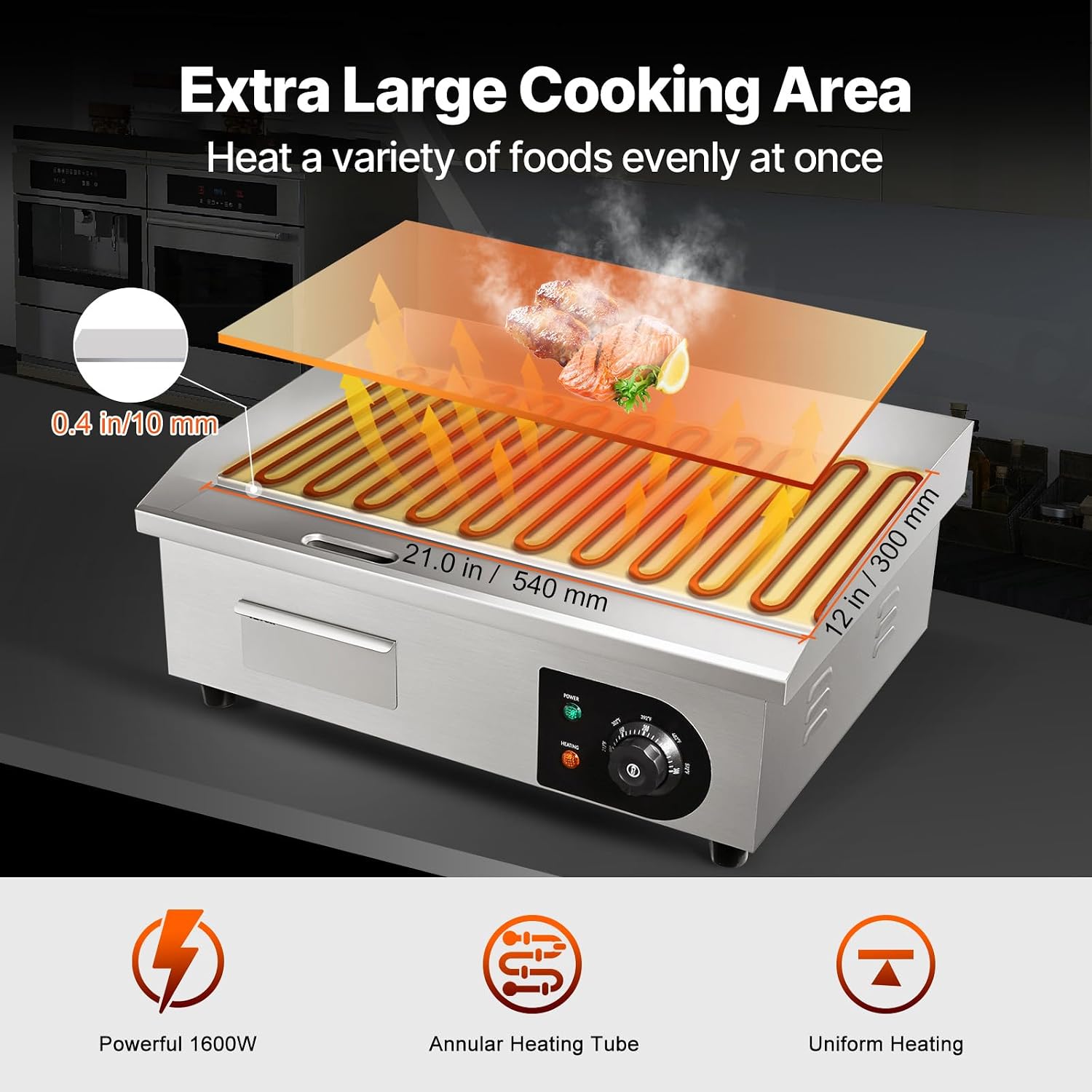 22 Inch 1600W Stainless Steel Commercial Griddle