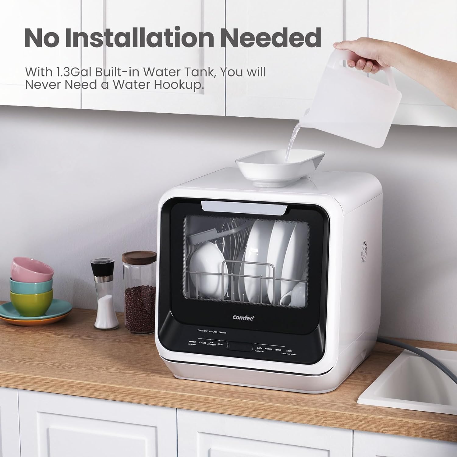 Portable Countertop Dishwasher 360° Dual Spray Air Dry