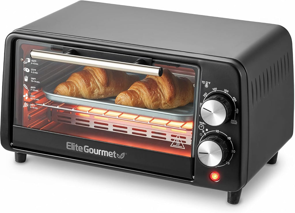 800W Black 4-Slice Compact Countertop Toaster Oven