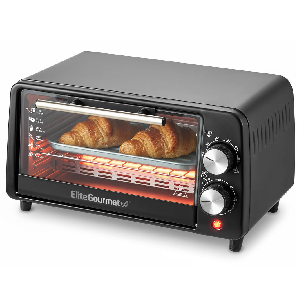 800W Black 4-Slice Compact Countertop Toaster Oven