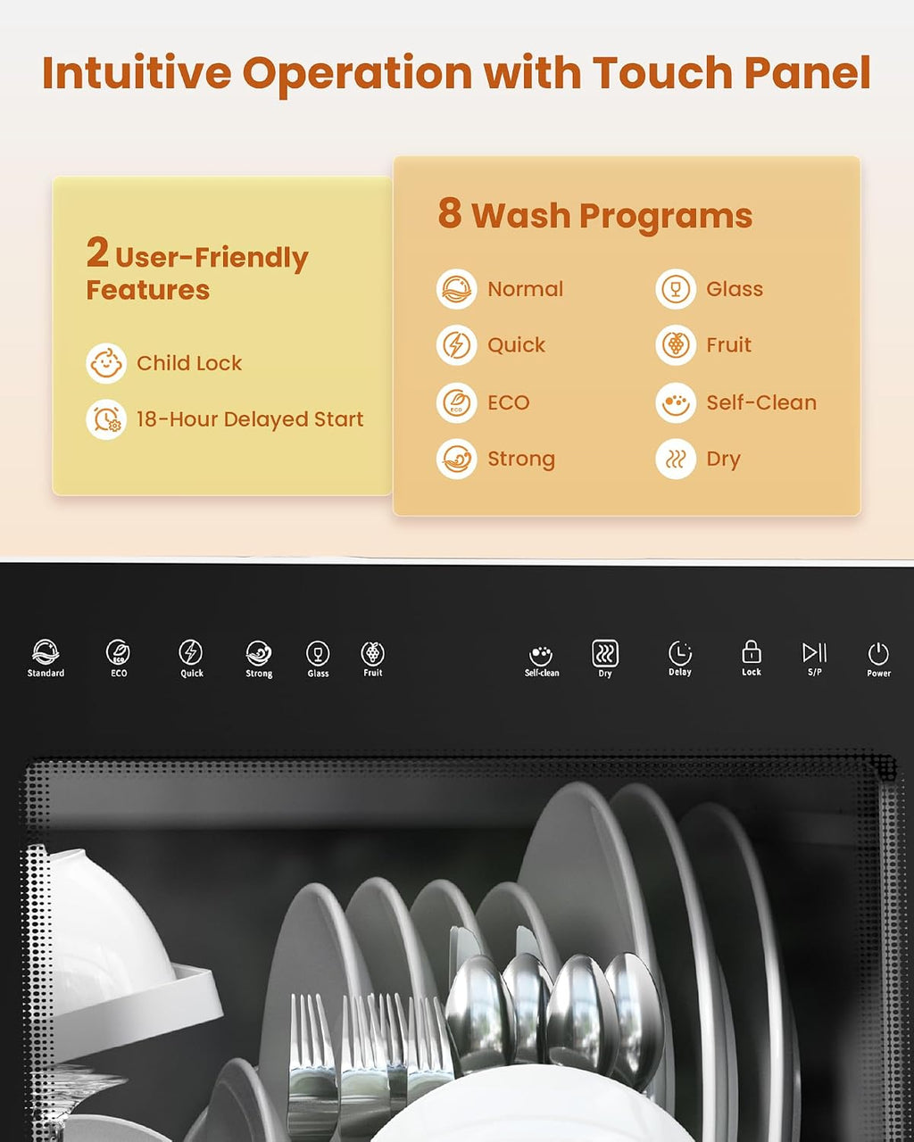 Portable Countertop Dishwasher with 8 Wash Programs