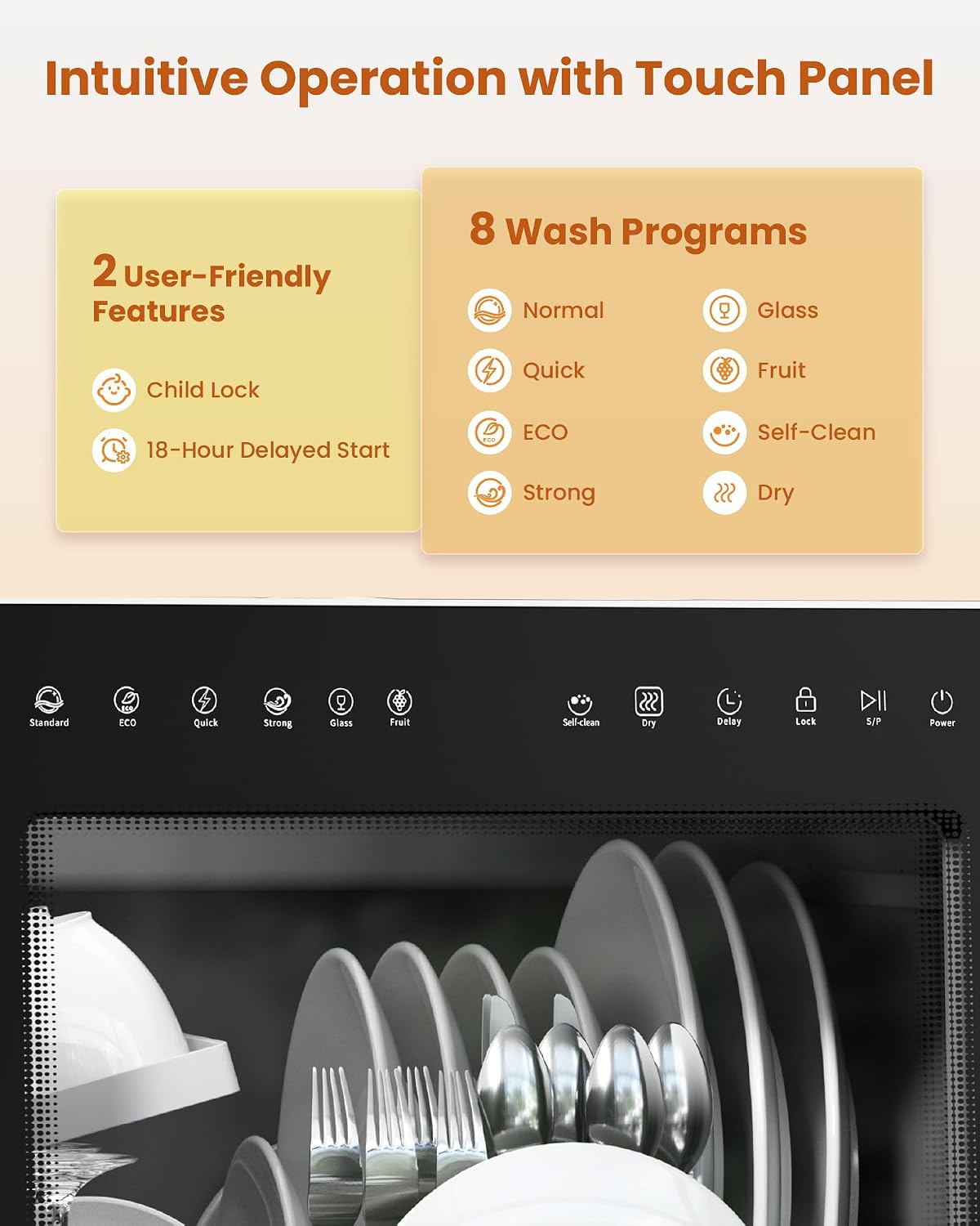 Portable Countertop Dishwasher with 8 Wash Programs