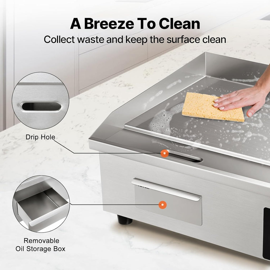22 Inch 1600W Stainless Steel Commercial Griddle