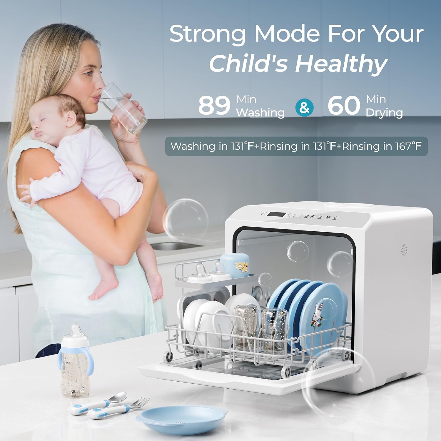 White Mini Portable Dishwasher with 6 Wash Programs