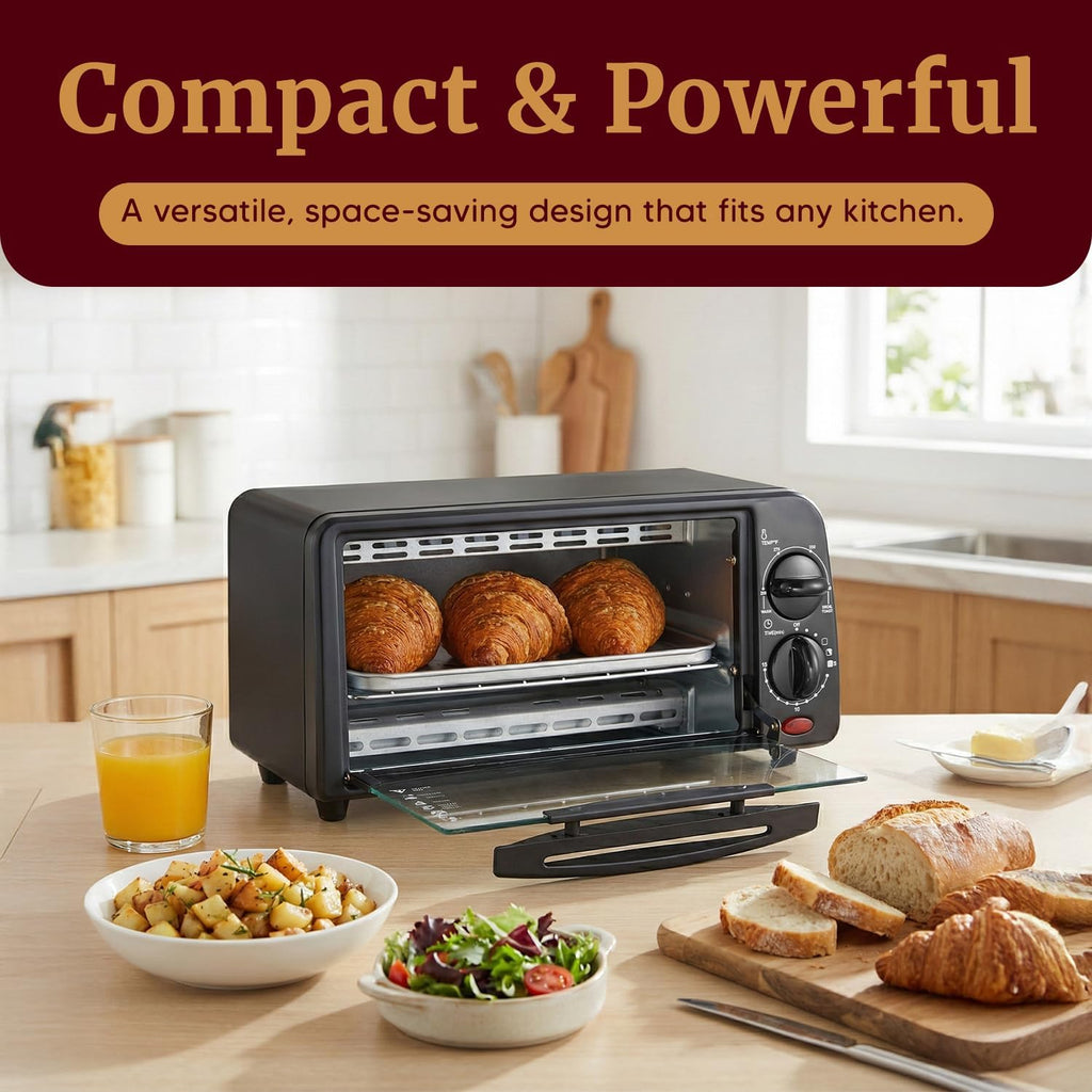 Black Compact 2-Slice Countertop Toaster Oven