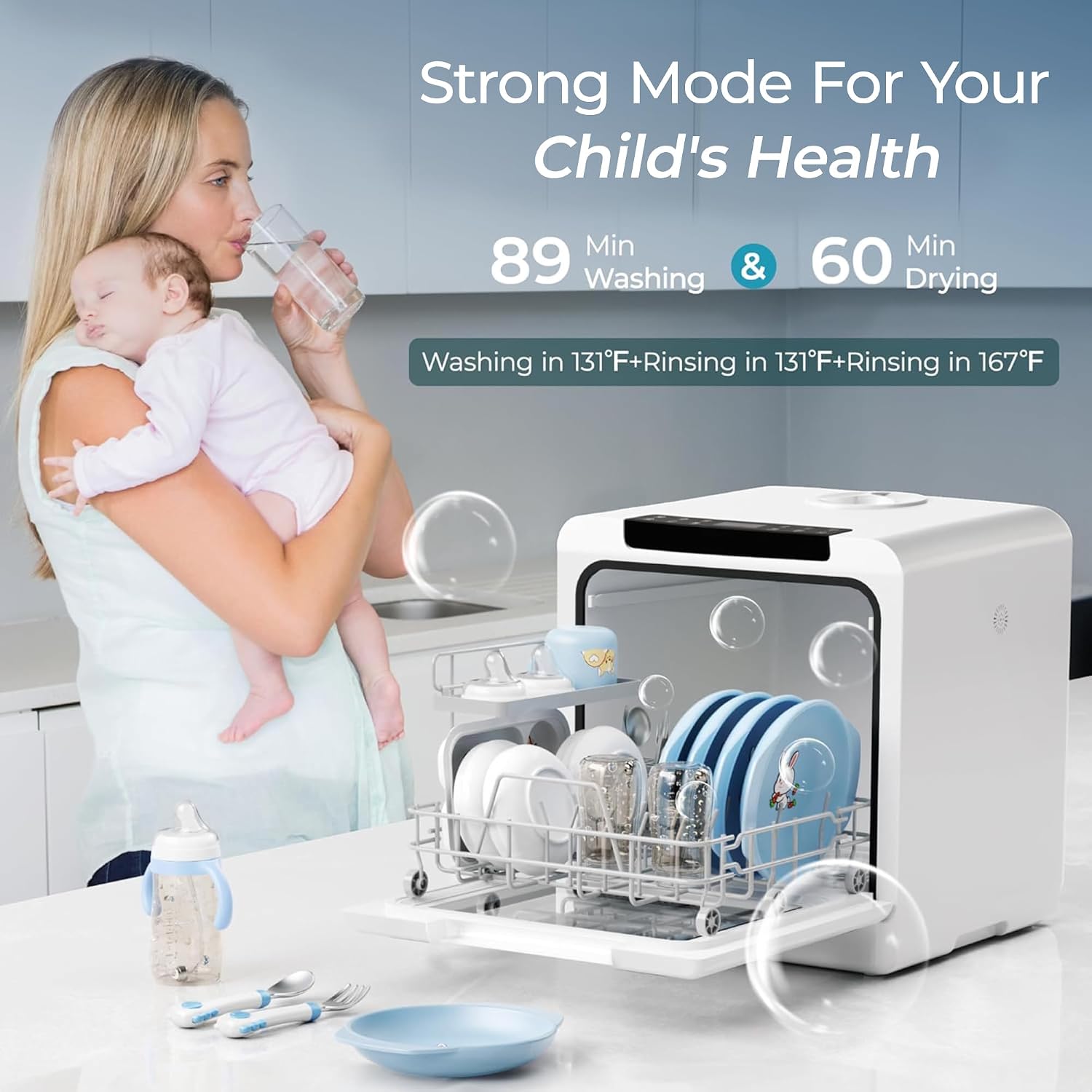 Black Portable Mini Dishwasher 6 Programs Air Dry