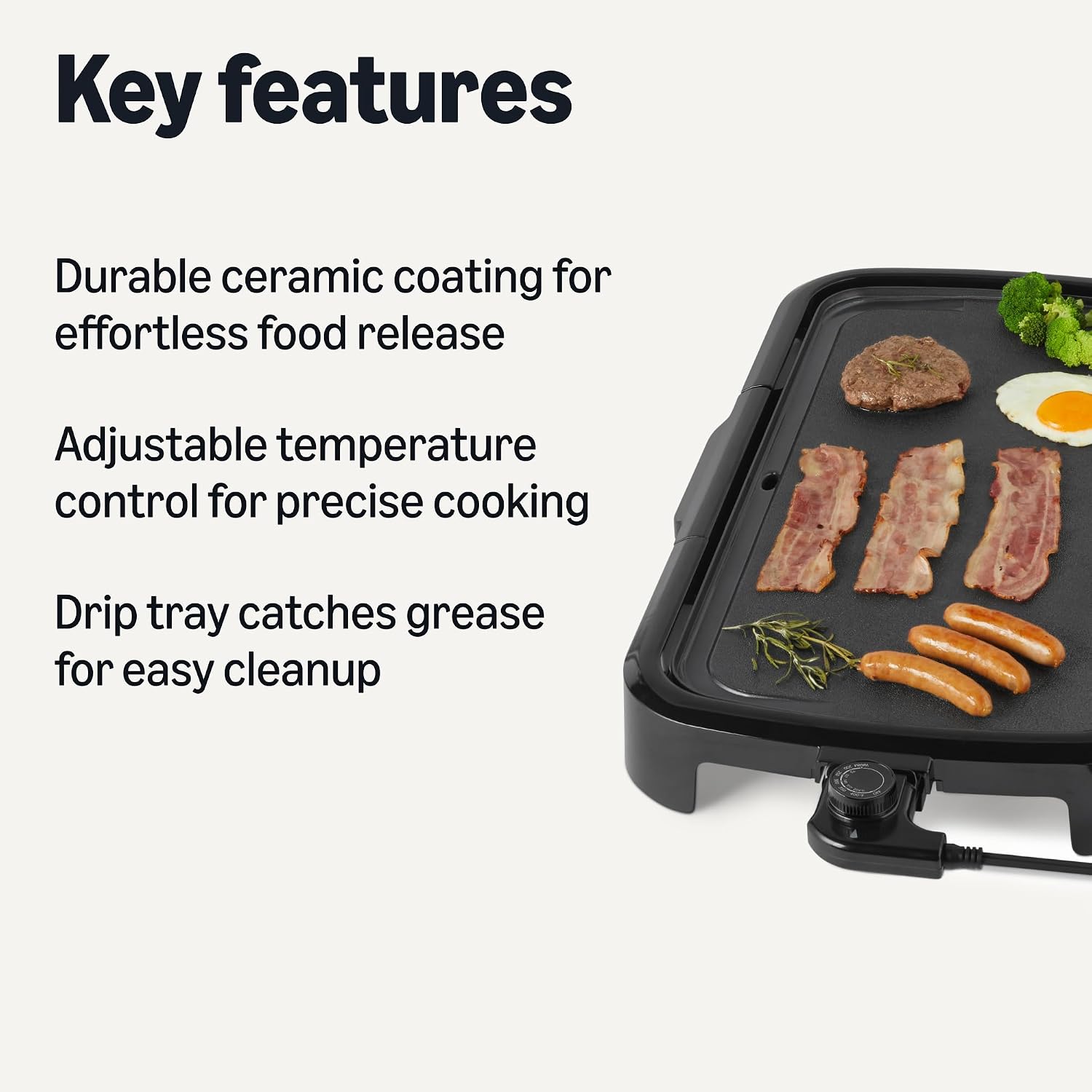 10x20 Inch Black Ceramic Nonstick Electric Griddle