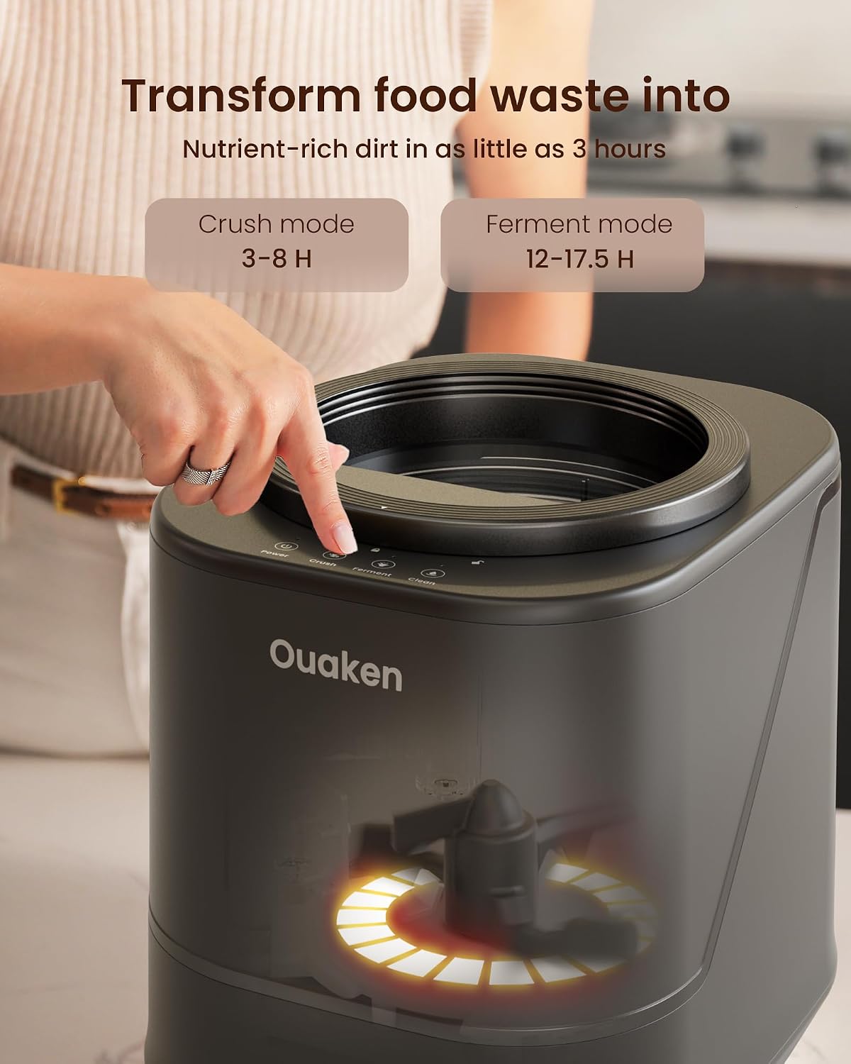 4L Black Smart Auto-Clean Odorless Countertop Kitchen Electric Composter