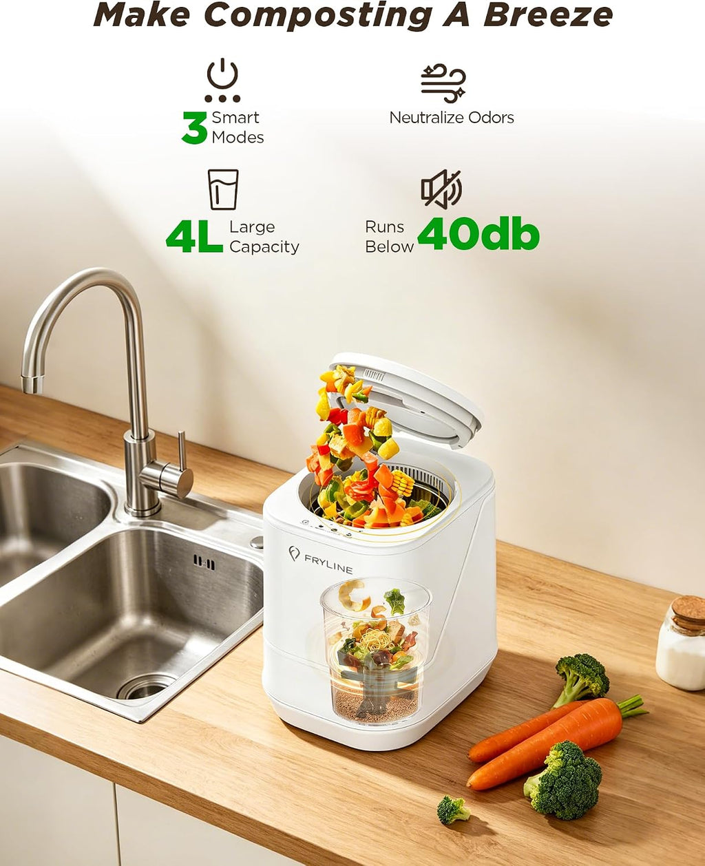 4L Smart Auto-Clean Low Noise Odorless Indoor Kitchen Composter Machine