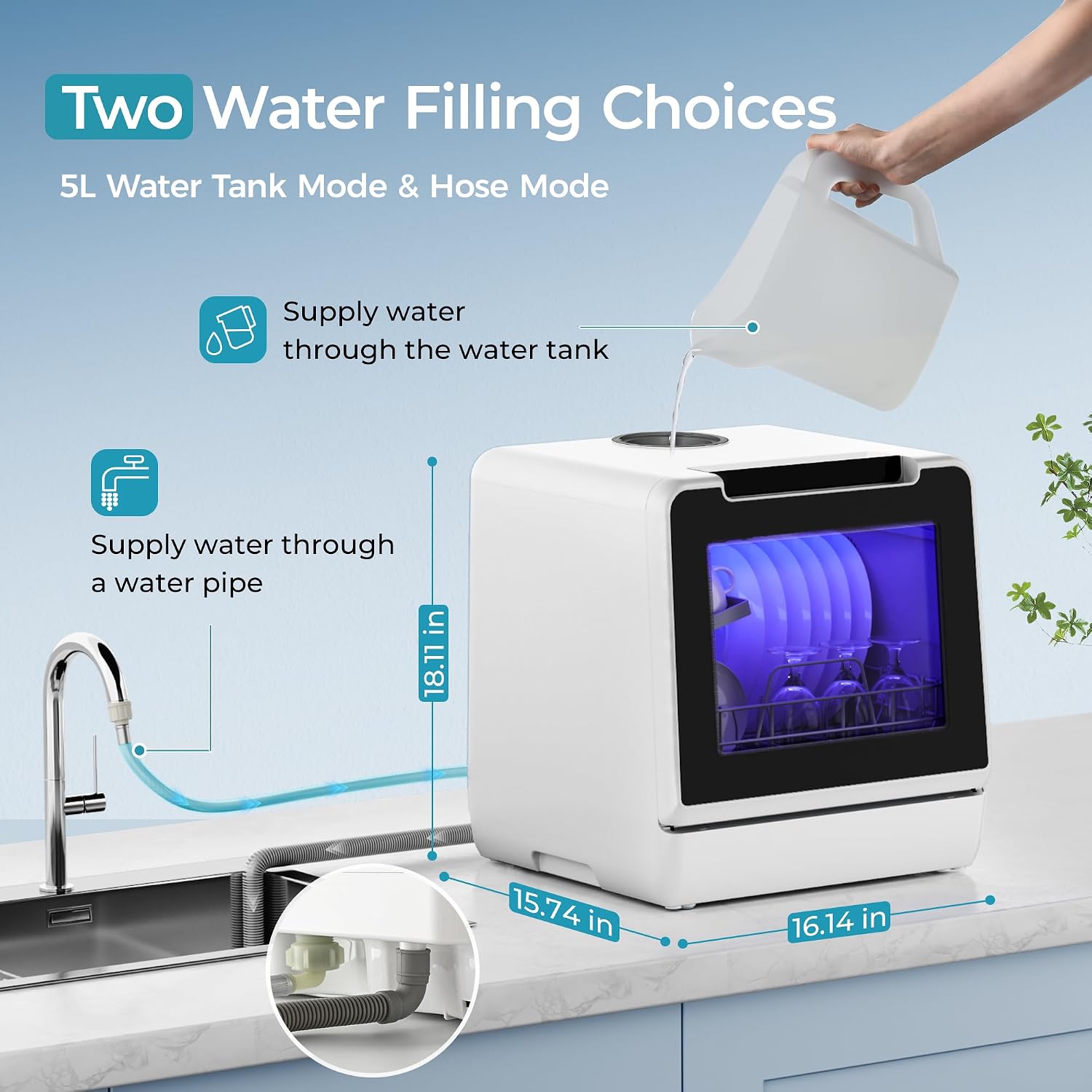 Portable Mini Dishwasher 8 Programs Self Clean Air Dry