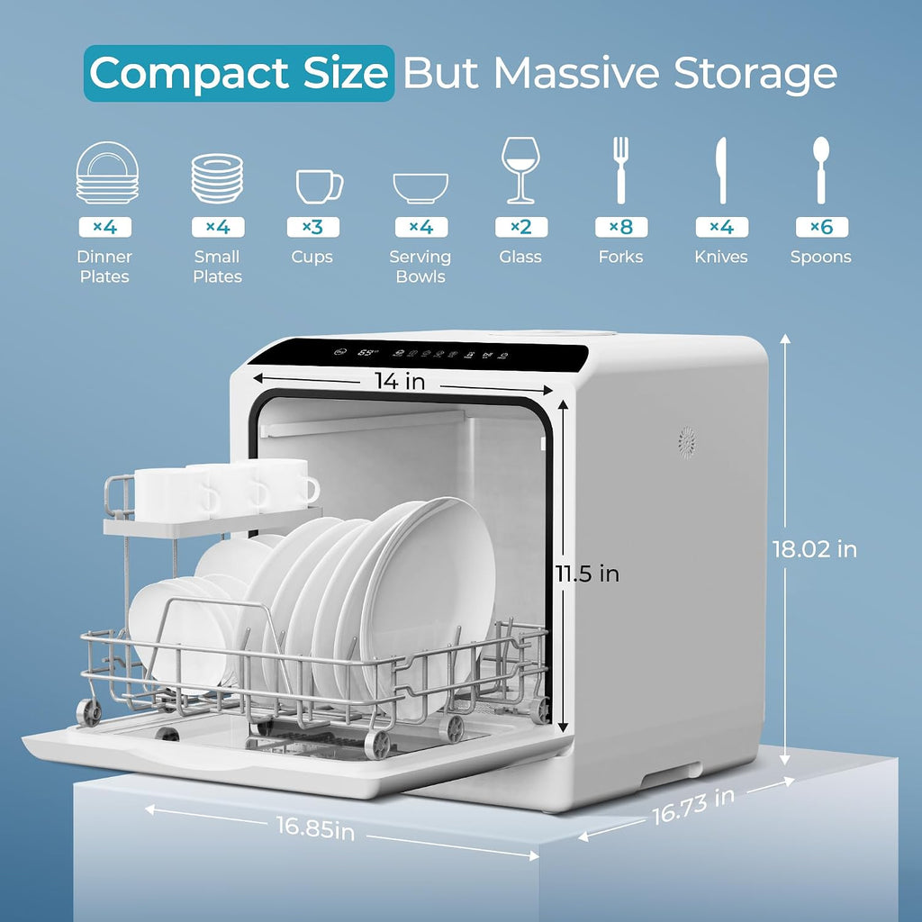 Portable Mini Dishwasher with 6 Wash Modes High Temp Air Dry