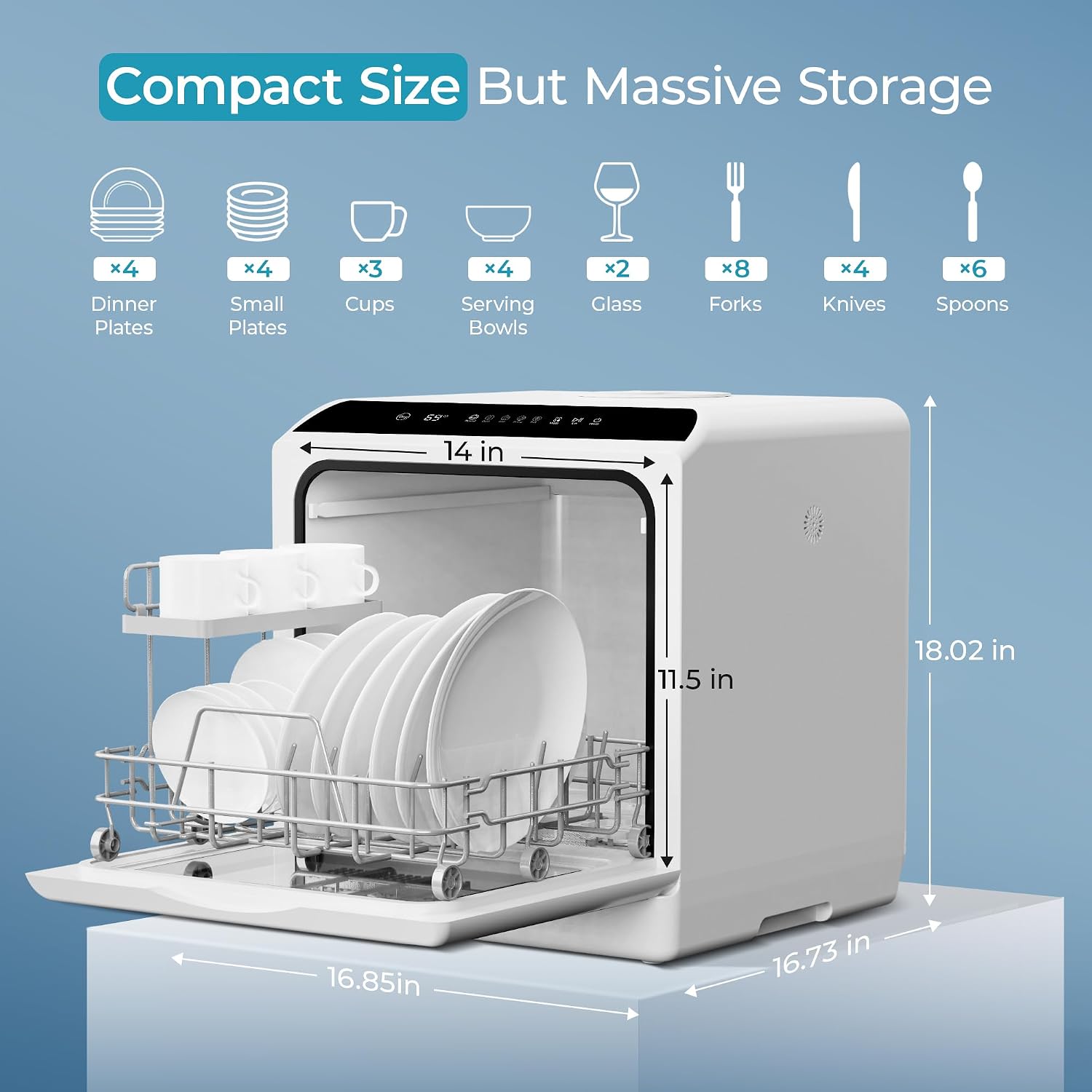 Portable Mini Dishwasher with 6 Wash Modes High Temp Air Dry