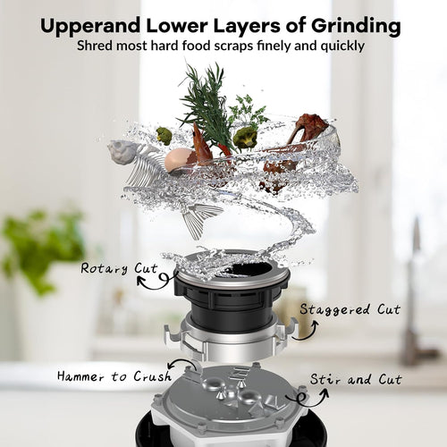 1 HP Black Compact Stainless Steel Kitchen Sink Garbage Disposal