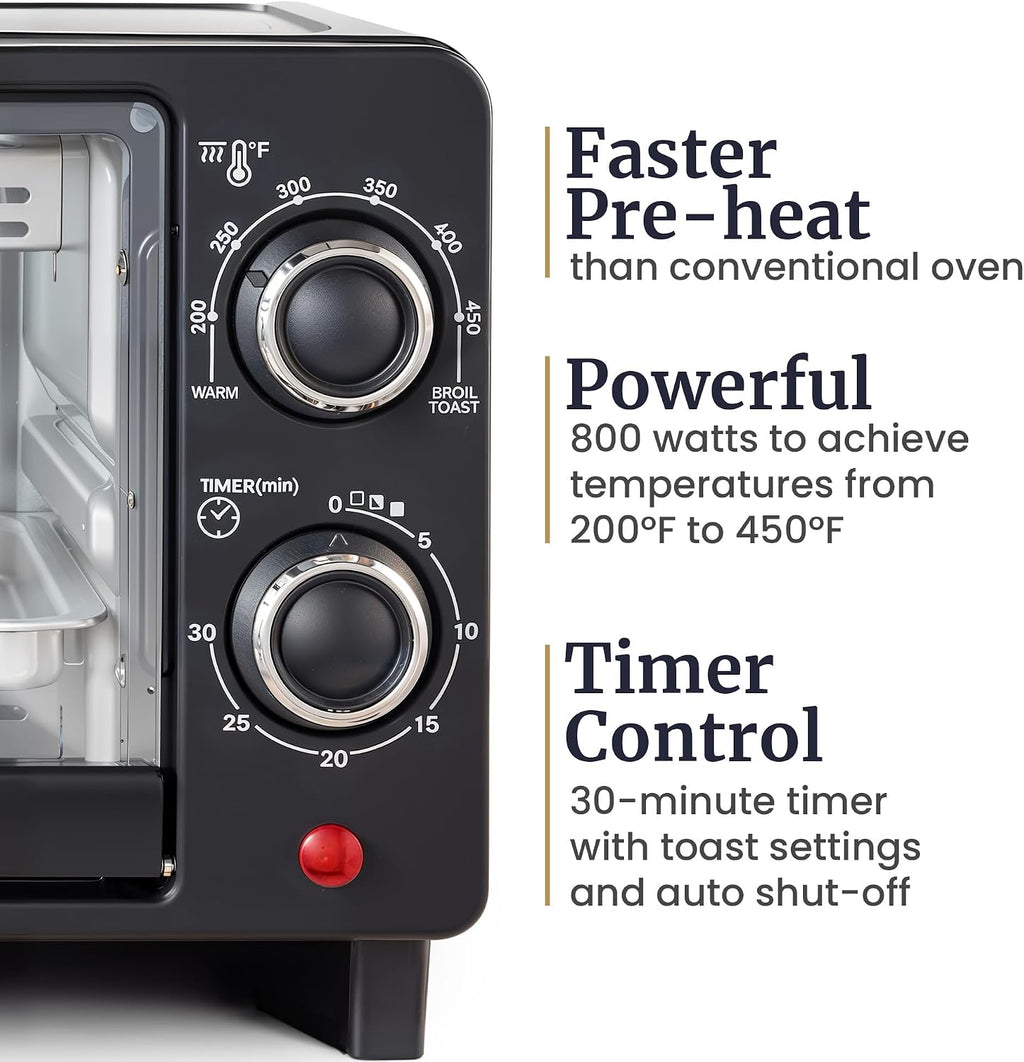 9L Black 4-Slice Countertop Toaster Oven