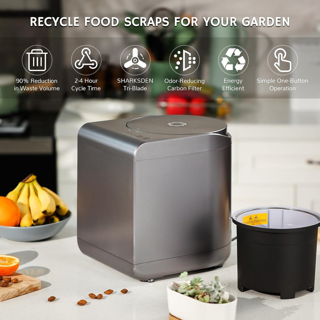 Gray Tri-Blade Electric Kitchen Food Waste Composter Machine