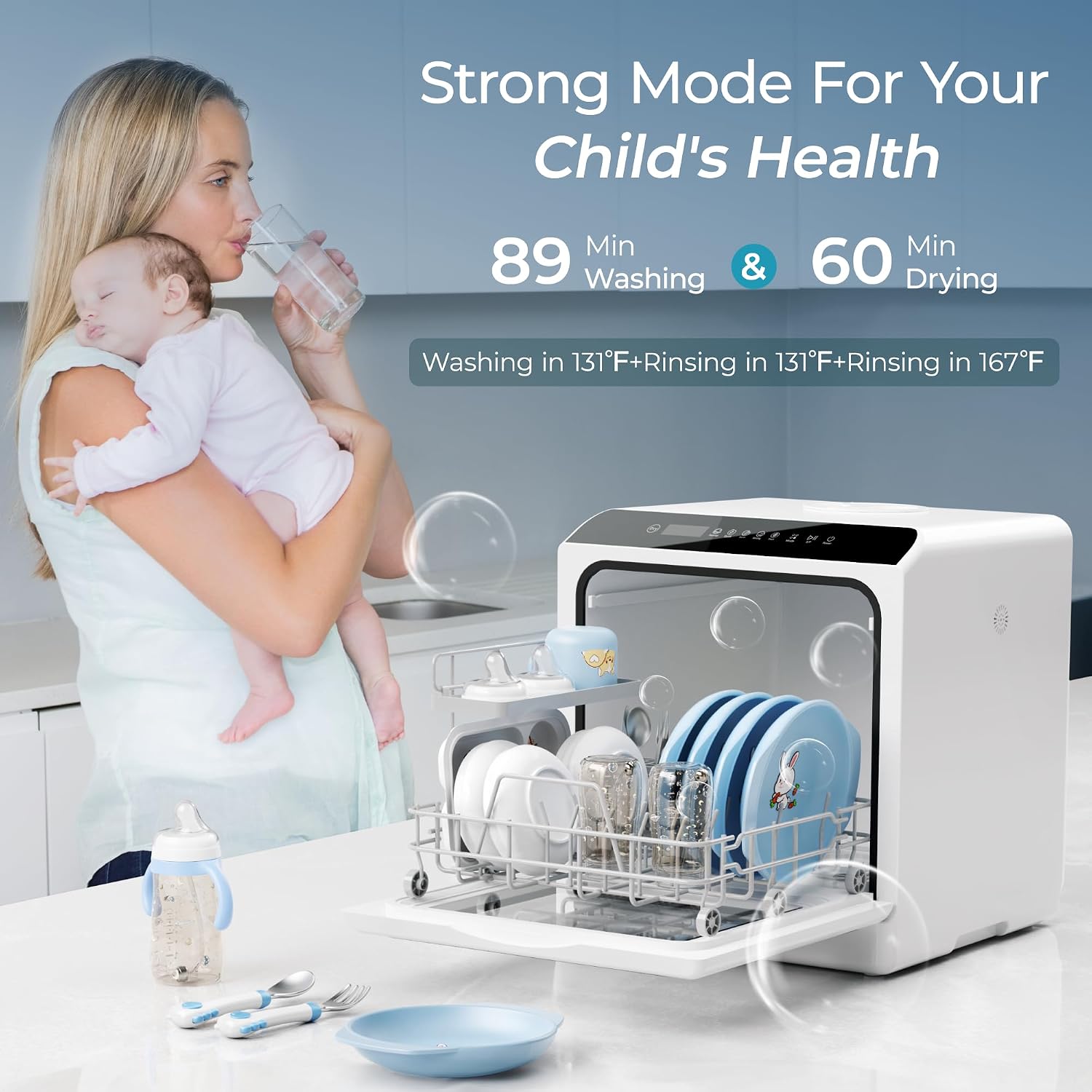 Portable Mini Dishwasher with 6 Wash Modes High Temp Air Dry