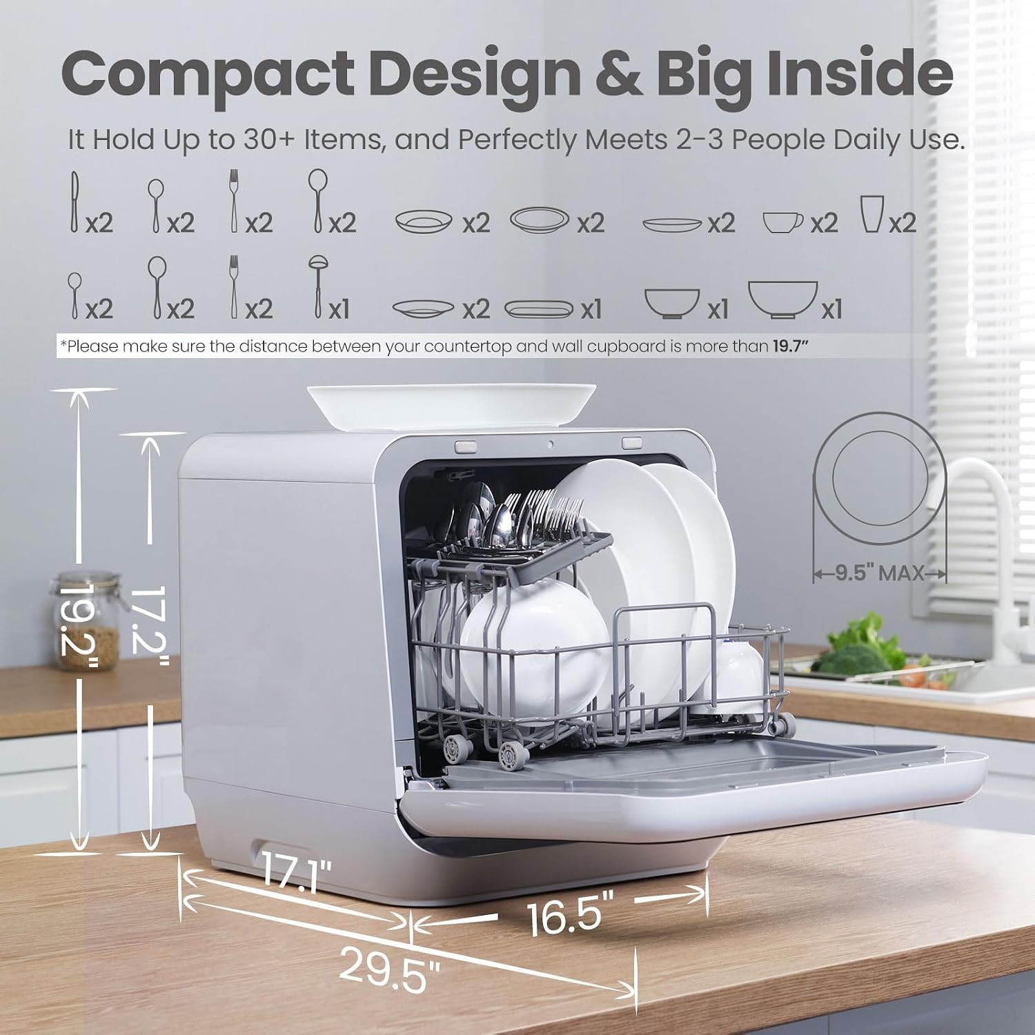Portable Countertop Dishwasher 360° Dual Spray Air Dry
