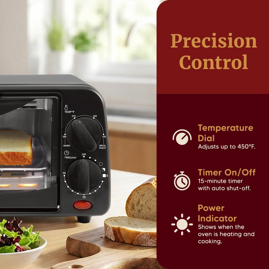 Black Compact 2-Slice Countertop Toaster Oven