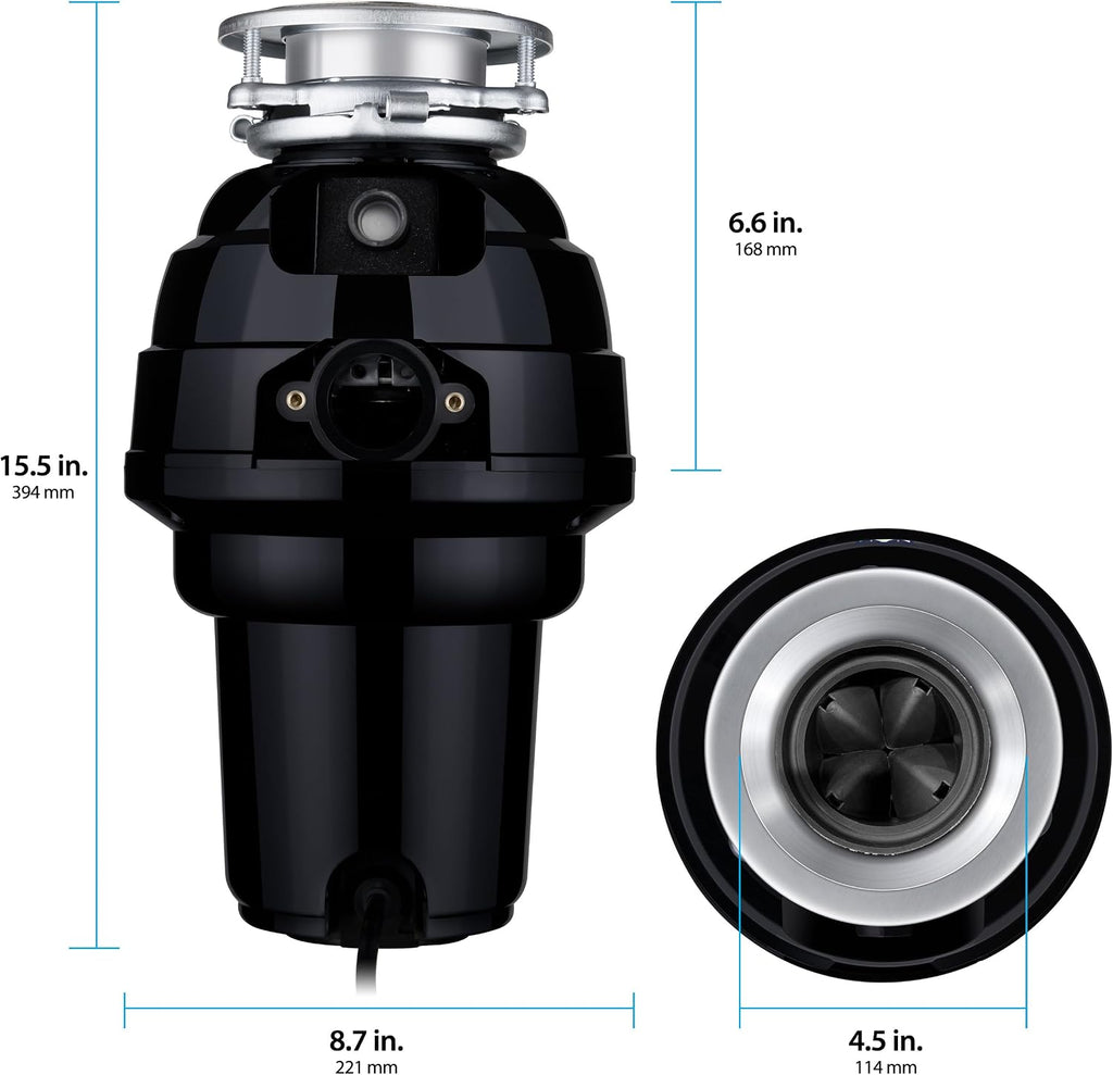 1-1/4 HP Black Anti-Jam Stainless Steel Garbage Disposal