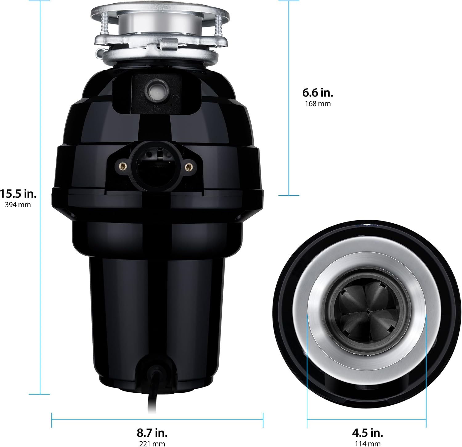 1-1/4 HP Black Anti-Jam Stainless Steel Garbage Disposal