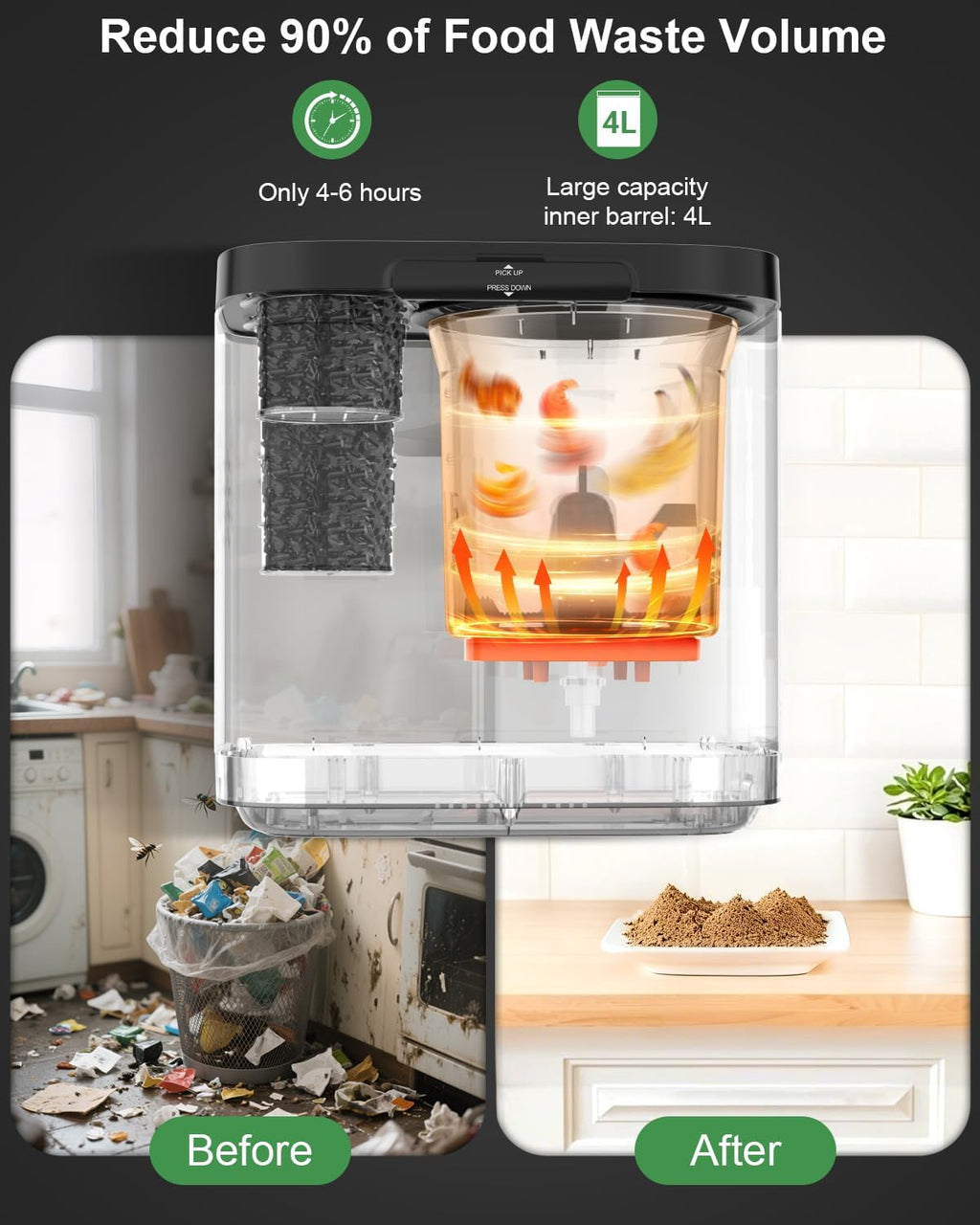 4L Smart Auto-Clean Odorless Indoor Kitchen Electric Composter Machine