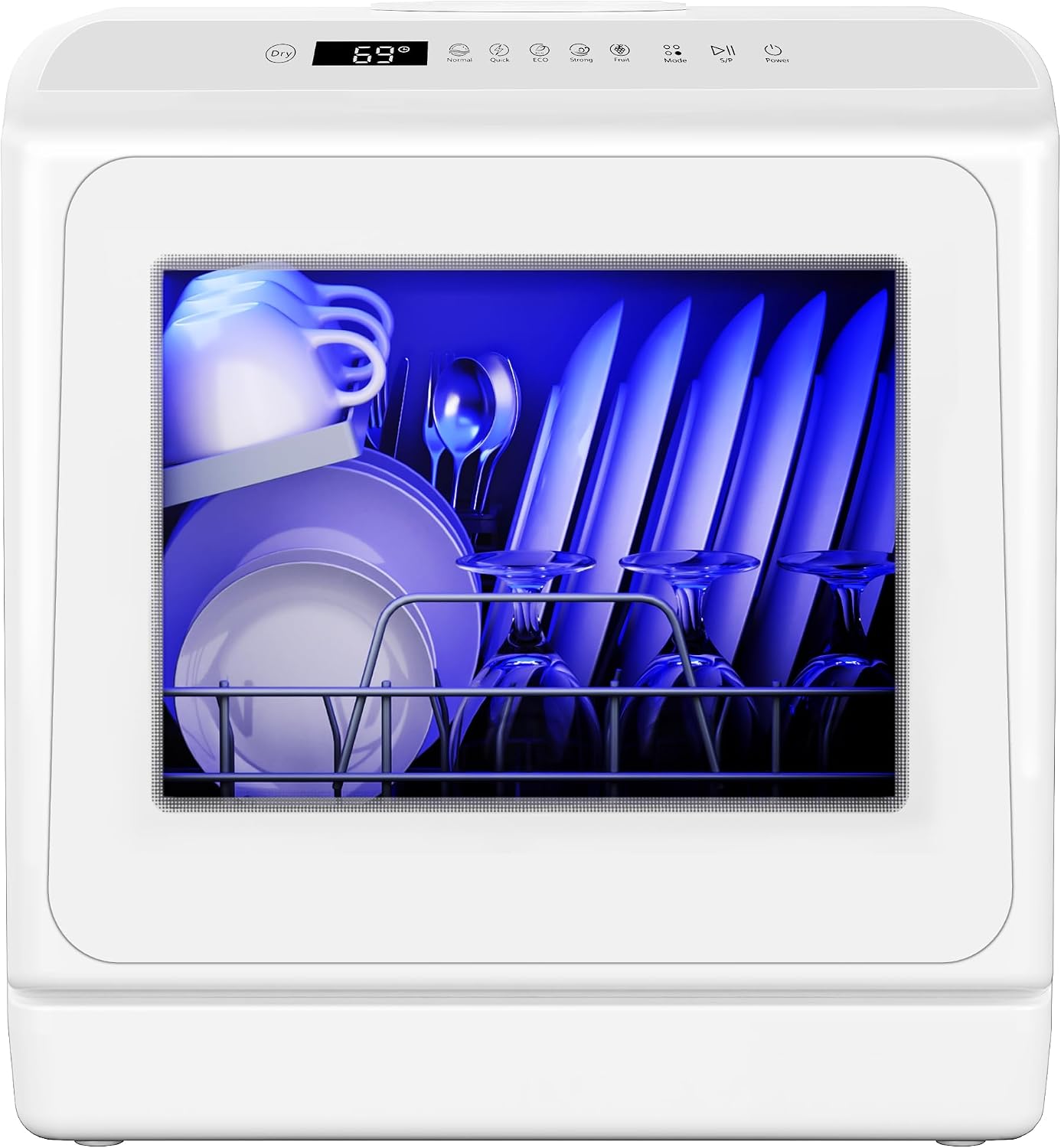 White Mini Portable Dishwasher with 6 Wash Programs
