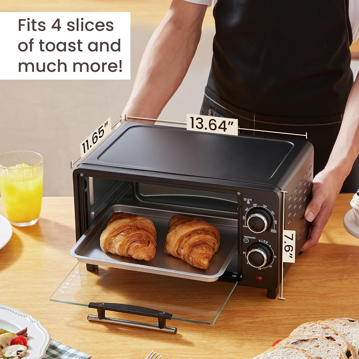 9L Black 4-Slice Countertop Toaster Oven