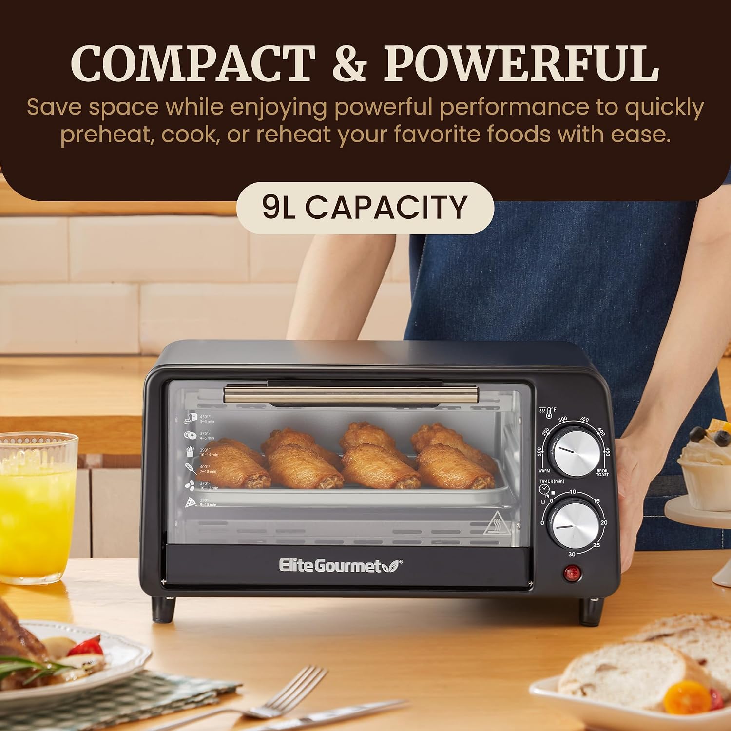 800W Black 4-Slice Compact Countertop Toaster Oven