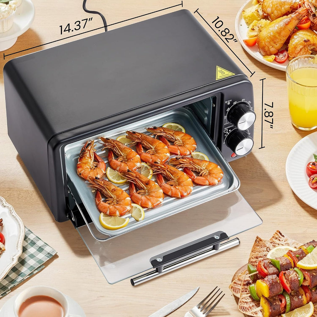 800W Black 4-Slice Compact Countertop Toaster Oven