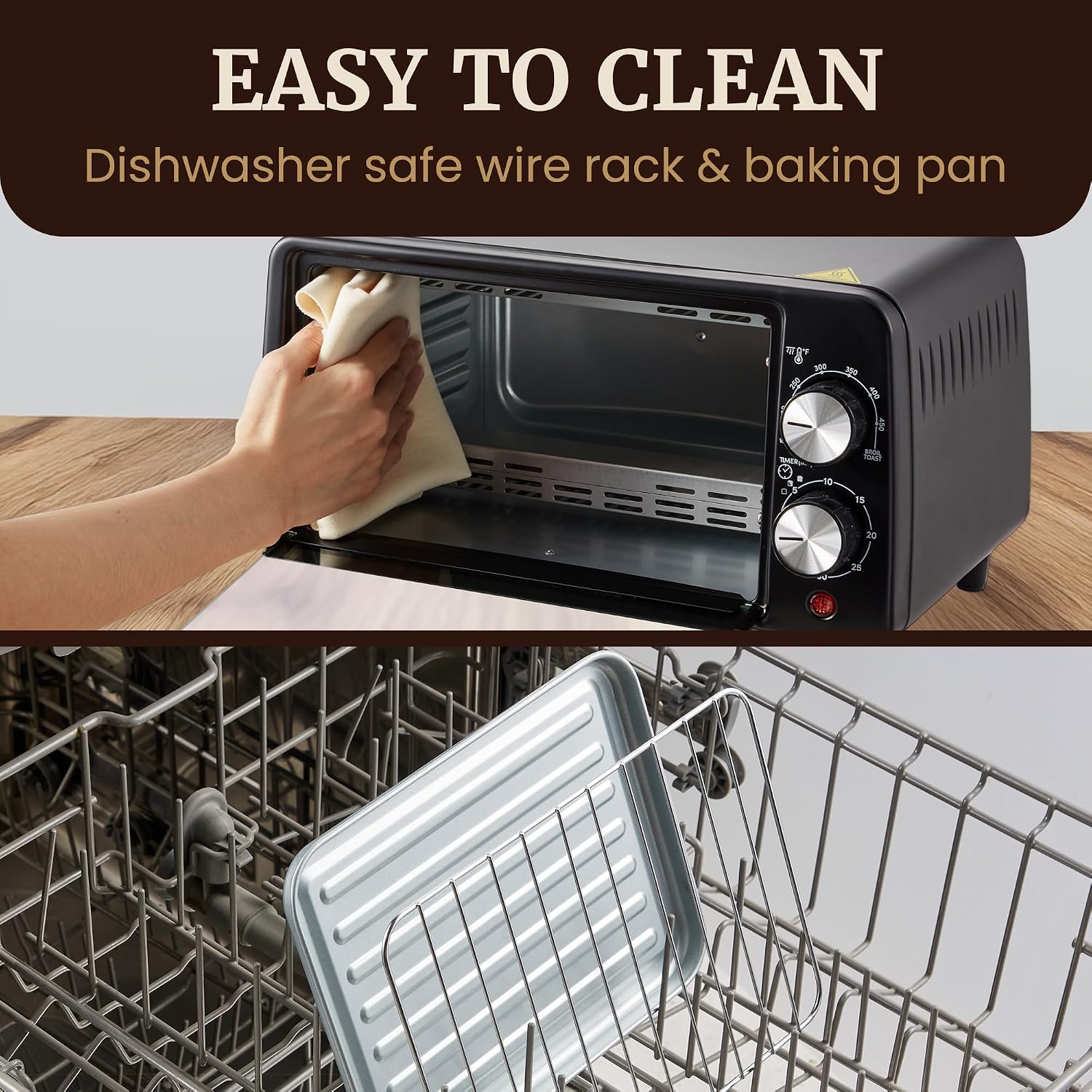 800W Black 4-Slice Compact Countertop Toaster Oven