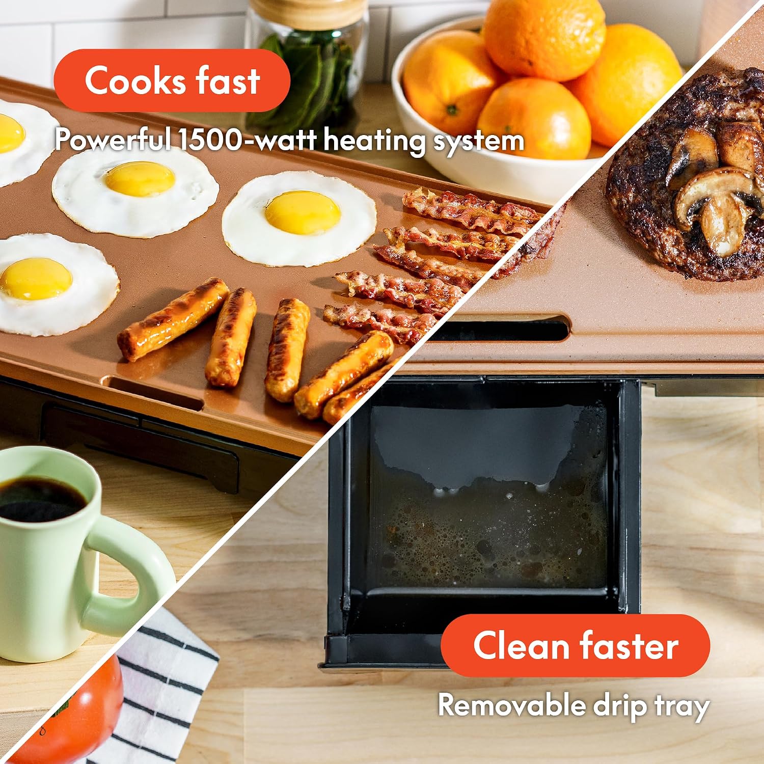 12x22 Inch Copper Black Ceramic Nonstick Griddle
