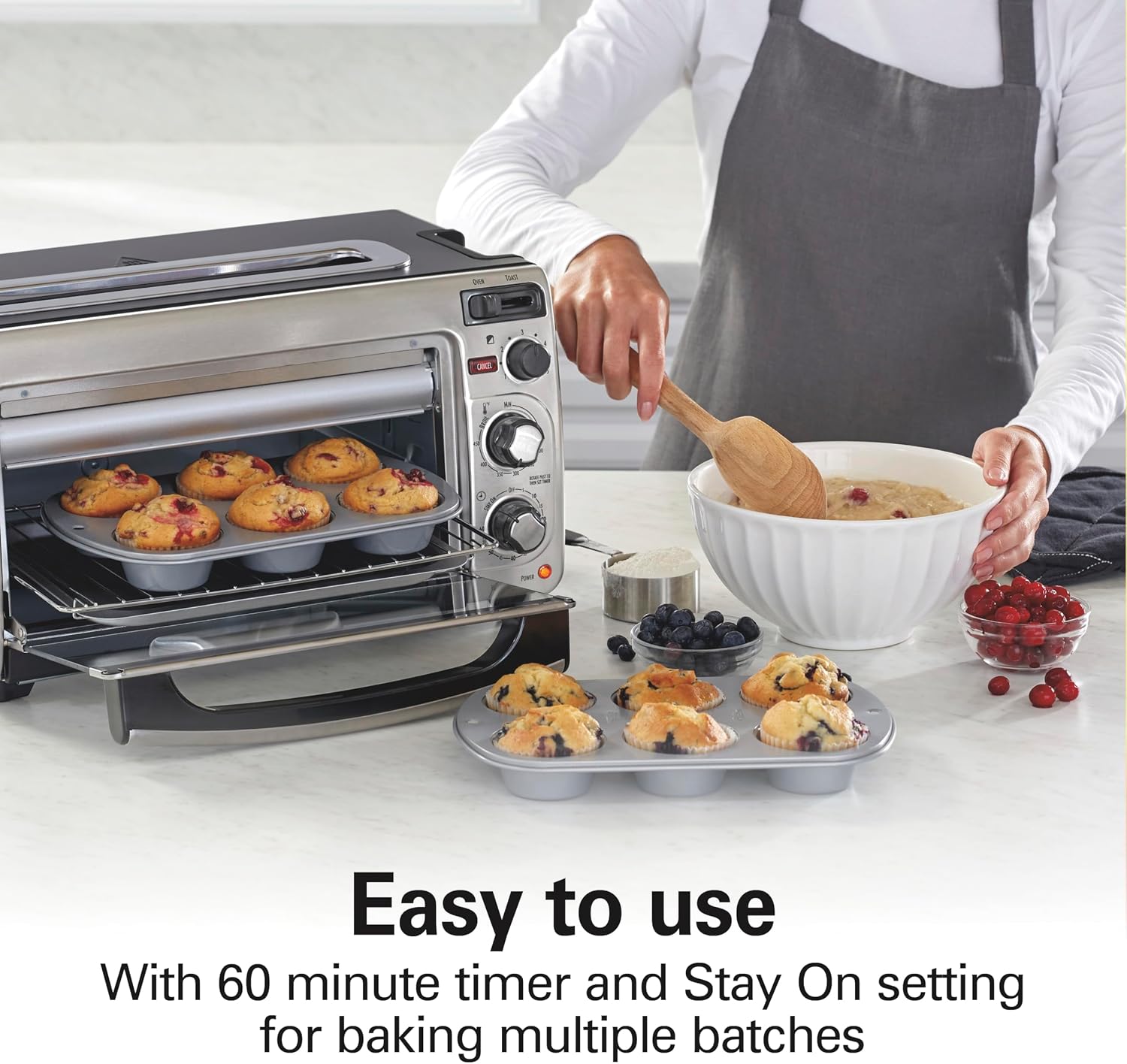2-in-1 Stainless Steel Toaster Oven 60 Min Timer