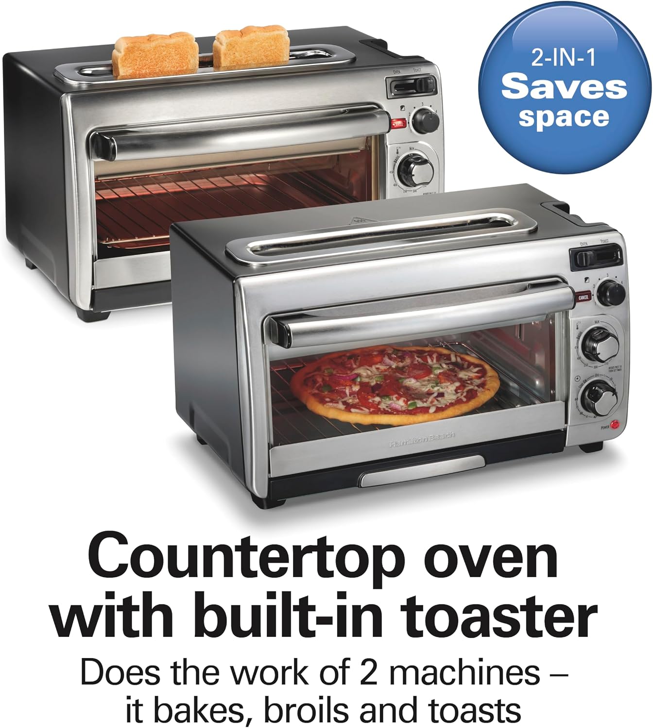 2-in-1 Stainless Steel Toaster Oven 60 Min Timer