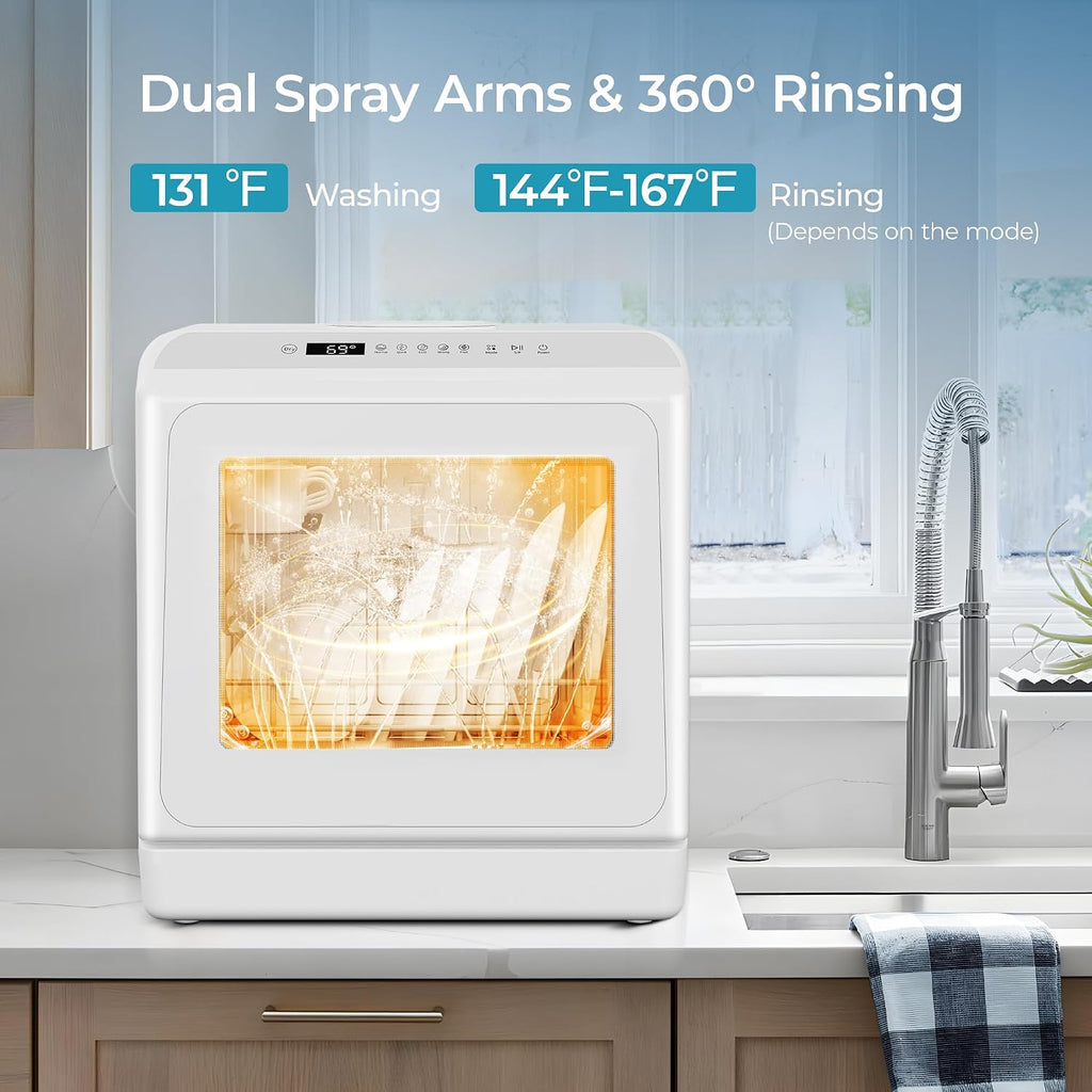 White Mini Portable Dishwasher with 6 Wash Programs