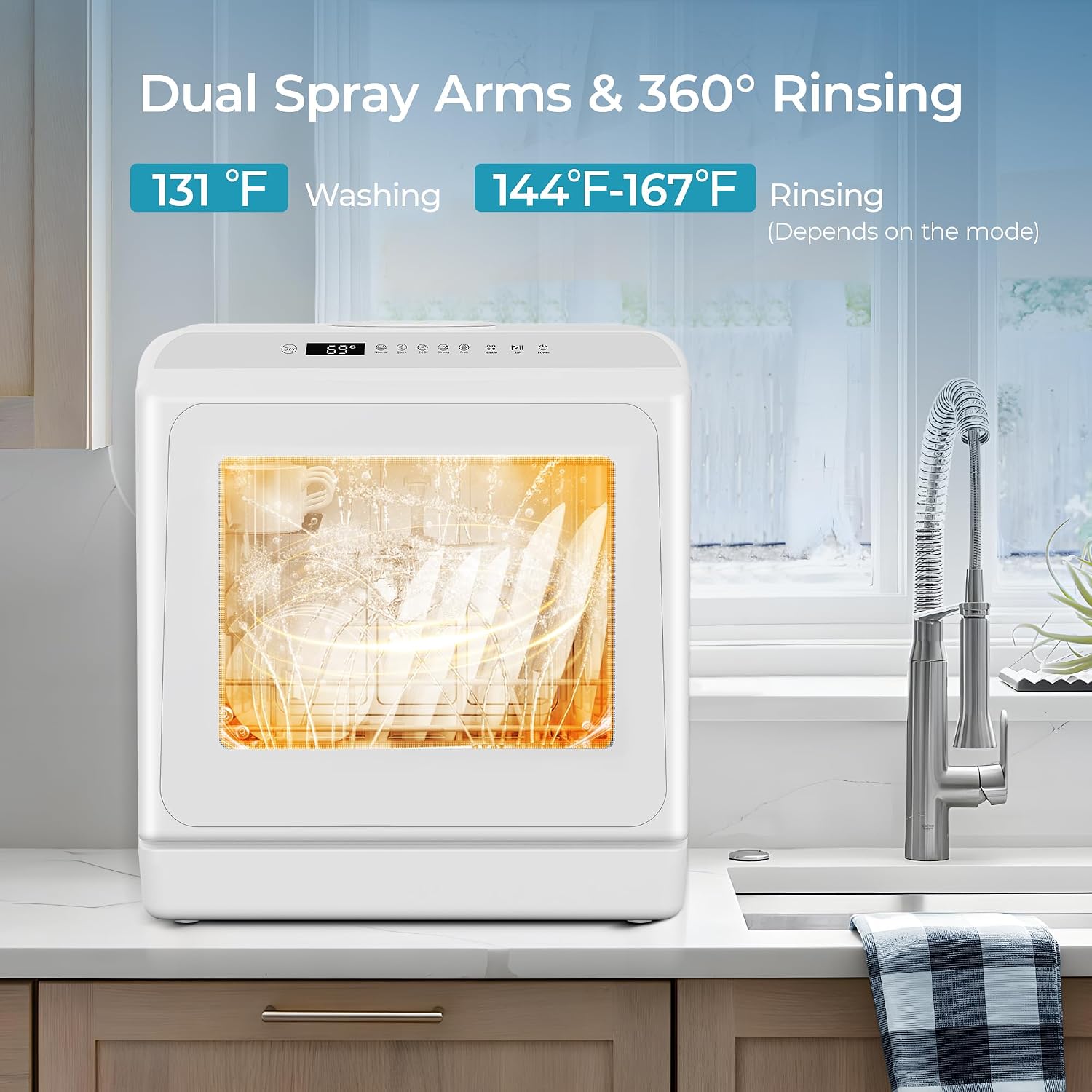White Mini Portable Dishwasher with 6 Wash Programs